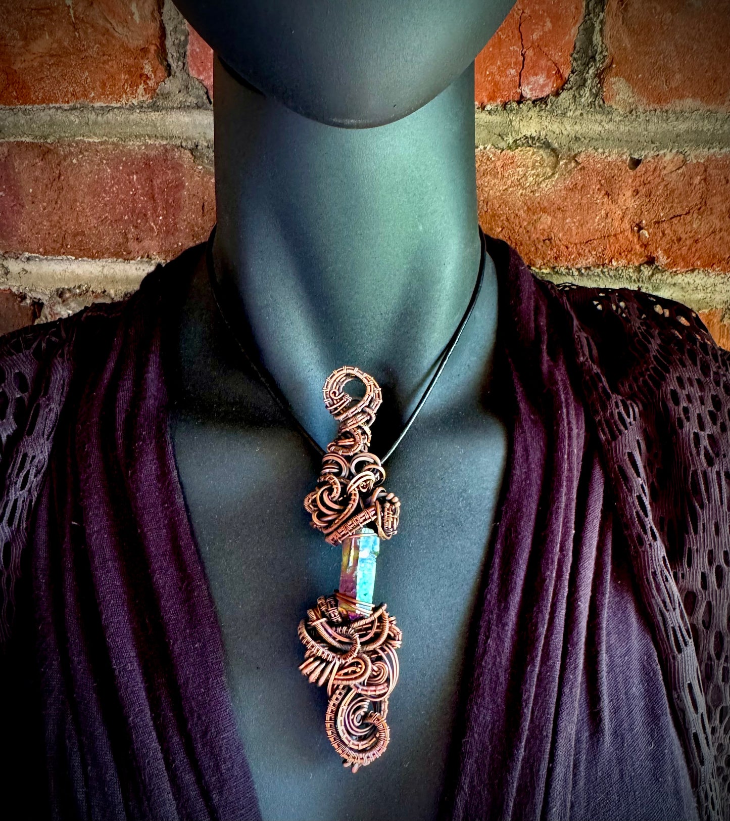 Aura Quartz Floating Pendant with Copper