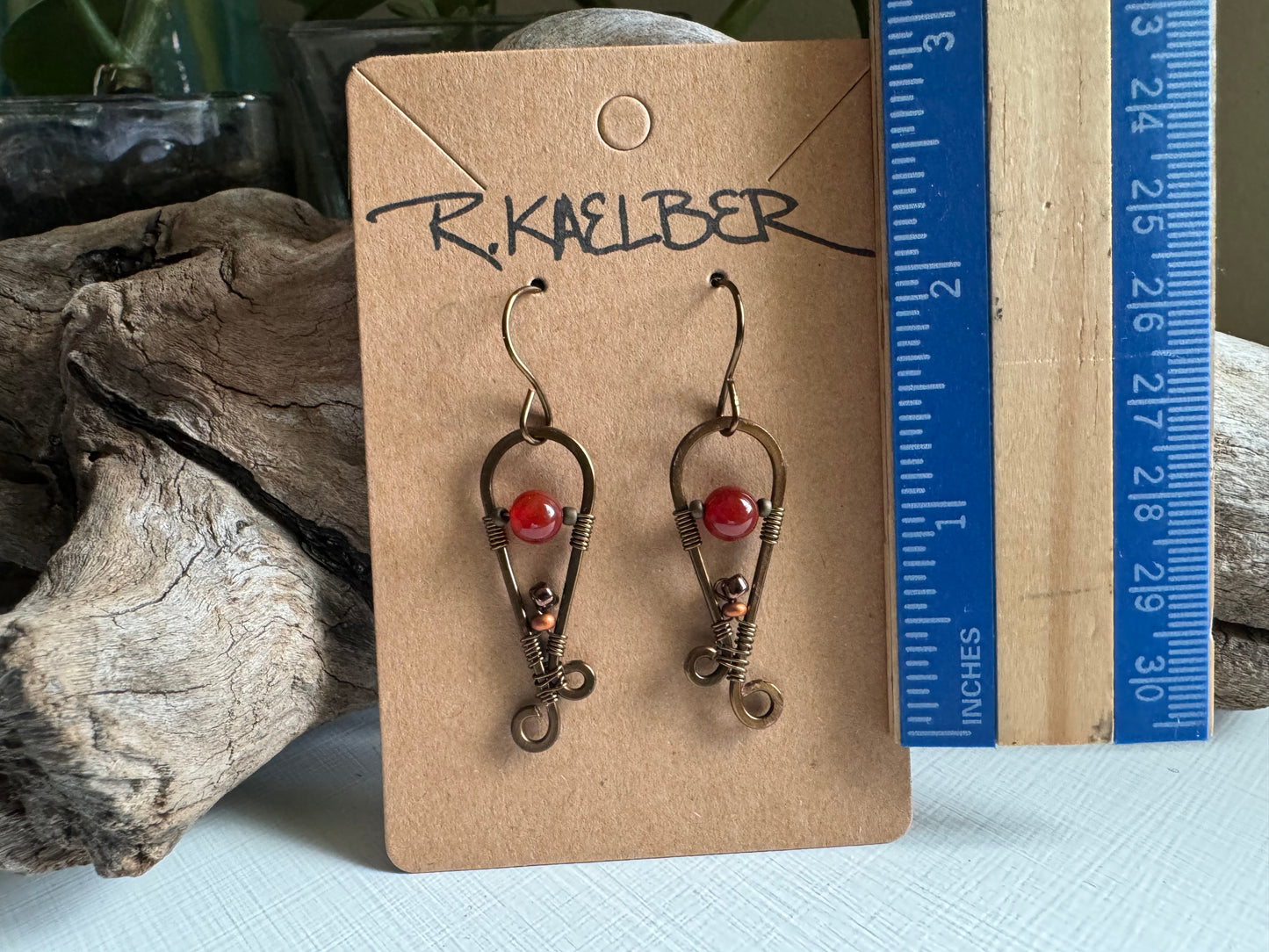 Carnelian and Antique Bronze Dangle Earrings - R.Kaelber Art