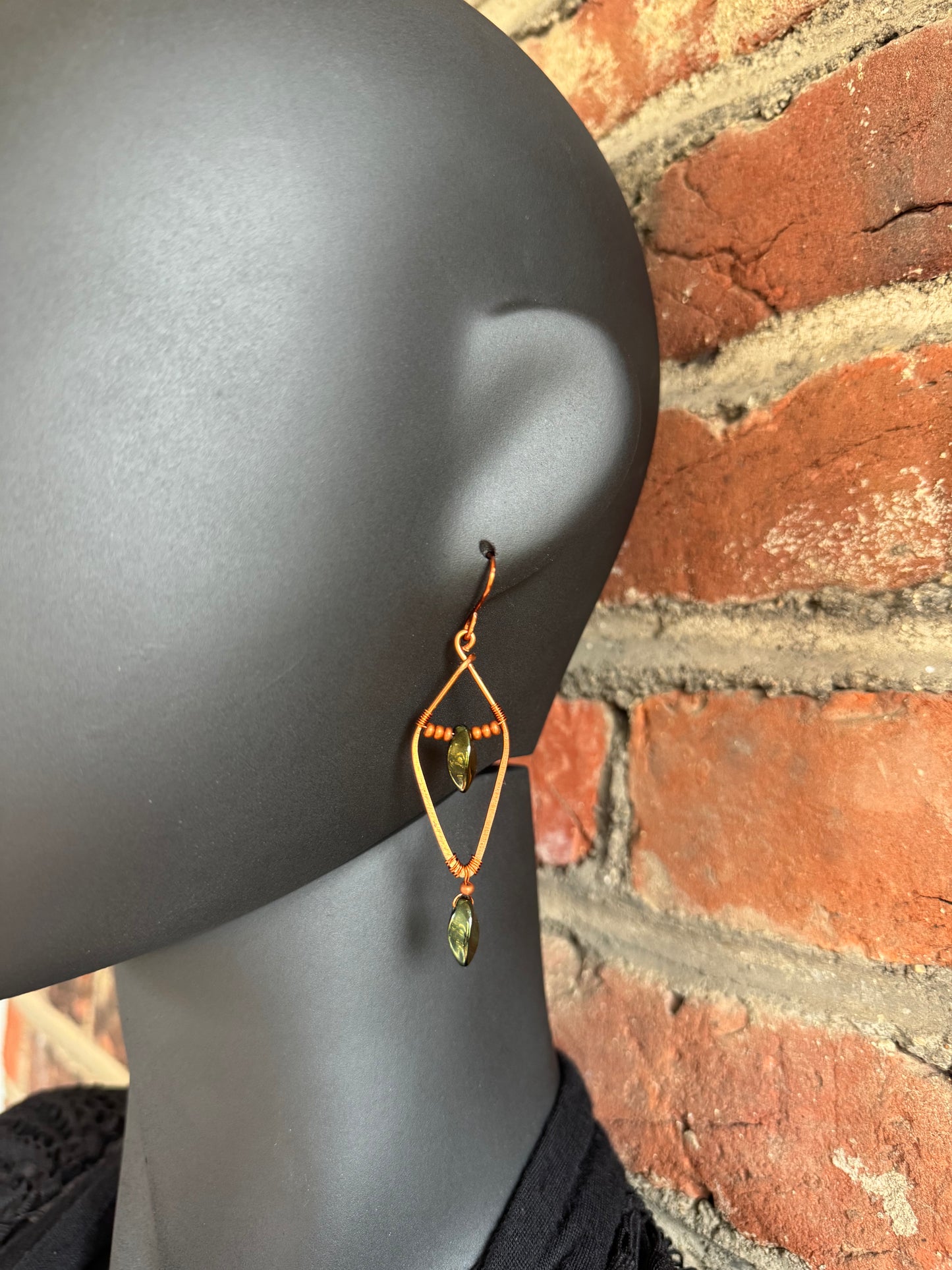 Jet, Copper, and Antique Bronze Dangle Earrings - R.Kaelber Art