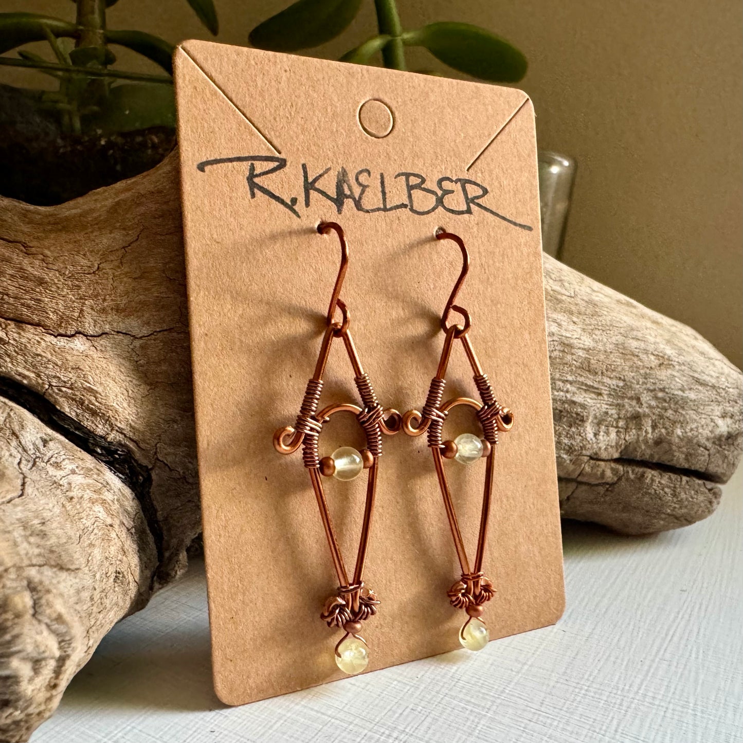 Prehnite and Copper Dangle Earrings - R.Kaelber Art