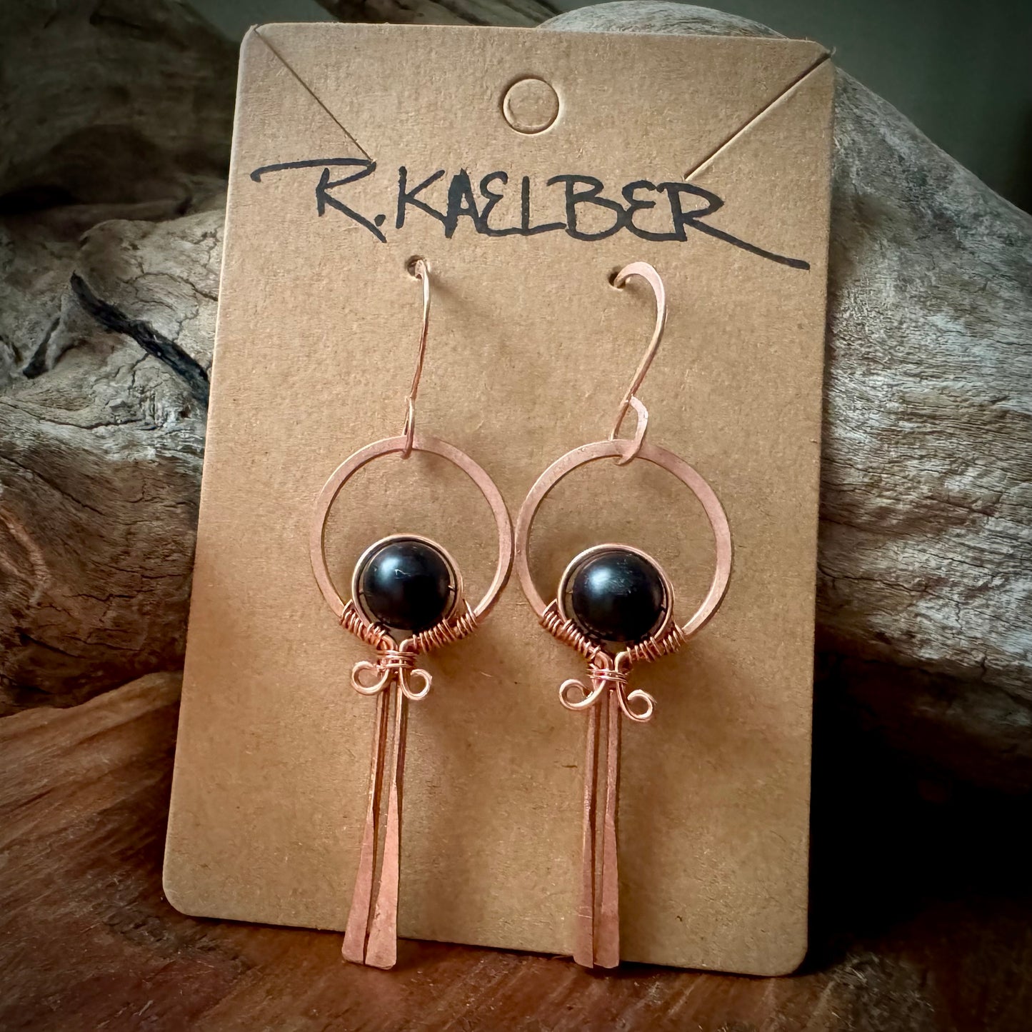 Onyx and Copper Lollipop Dangle Earrings