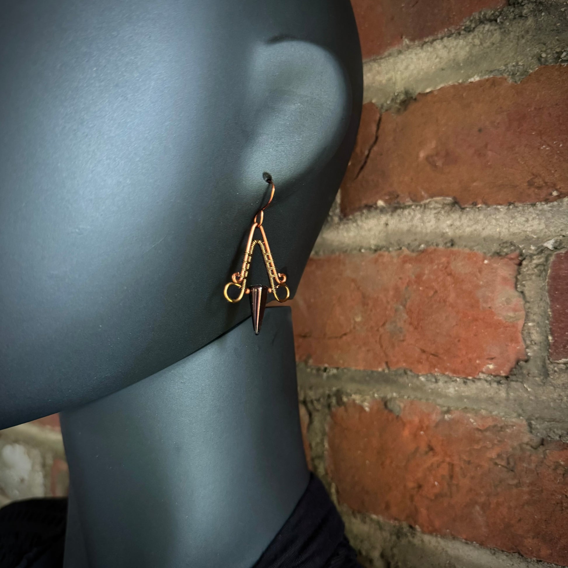 Jet, Copper, and Antique Bronze Dangle Earrings - R.Kaelber Art