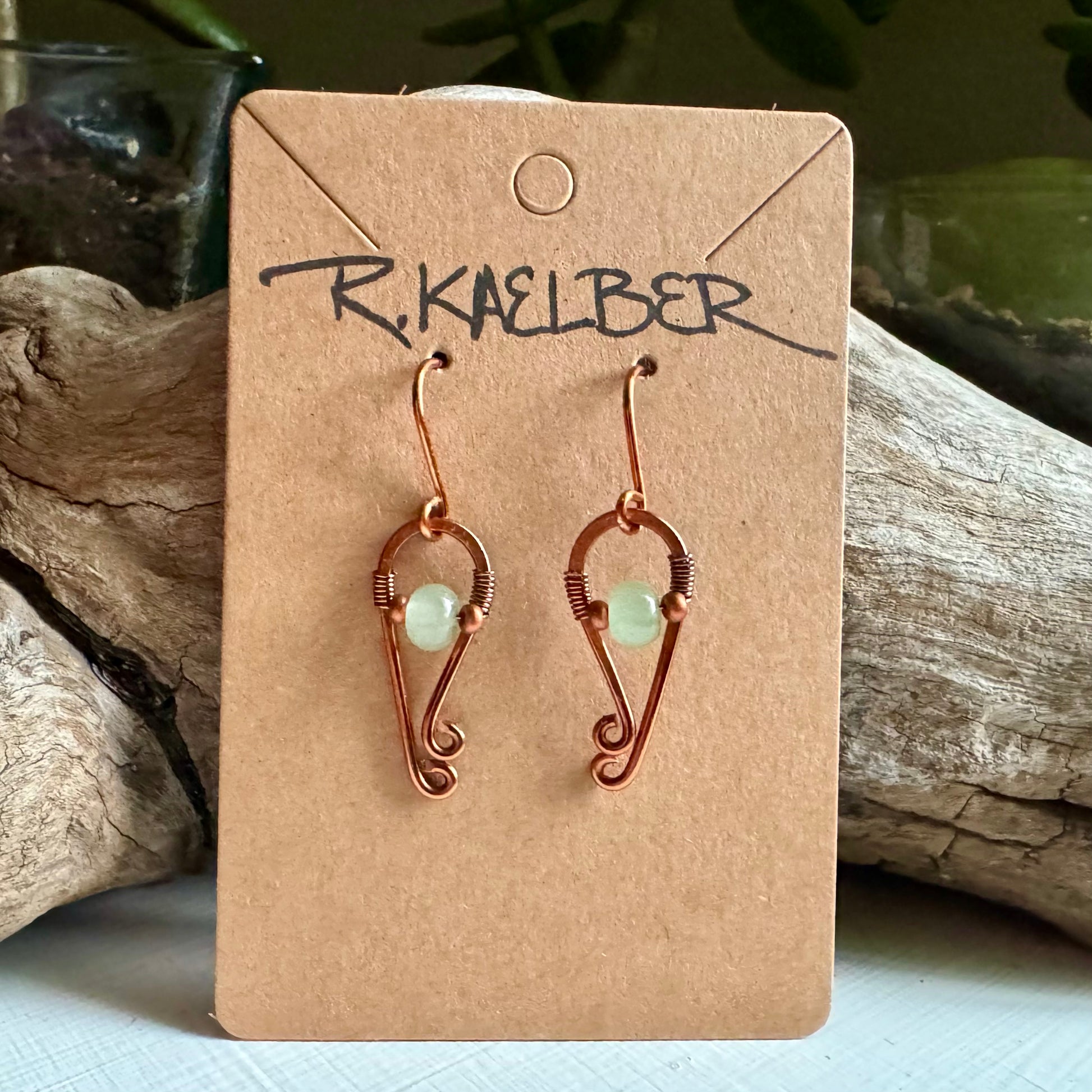 Aventurine and Copper Small Dangle Earrings - R.Kaelber Art