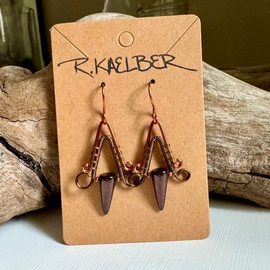 Jet, Copper, and Antique Bronze Earrings - R.Kaelber Art