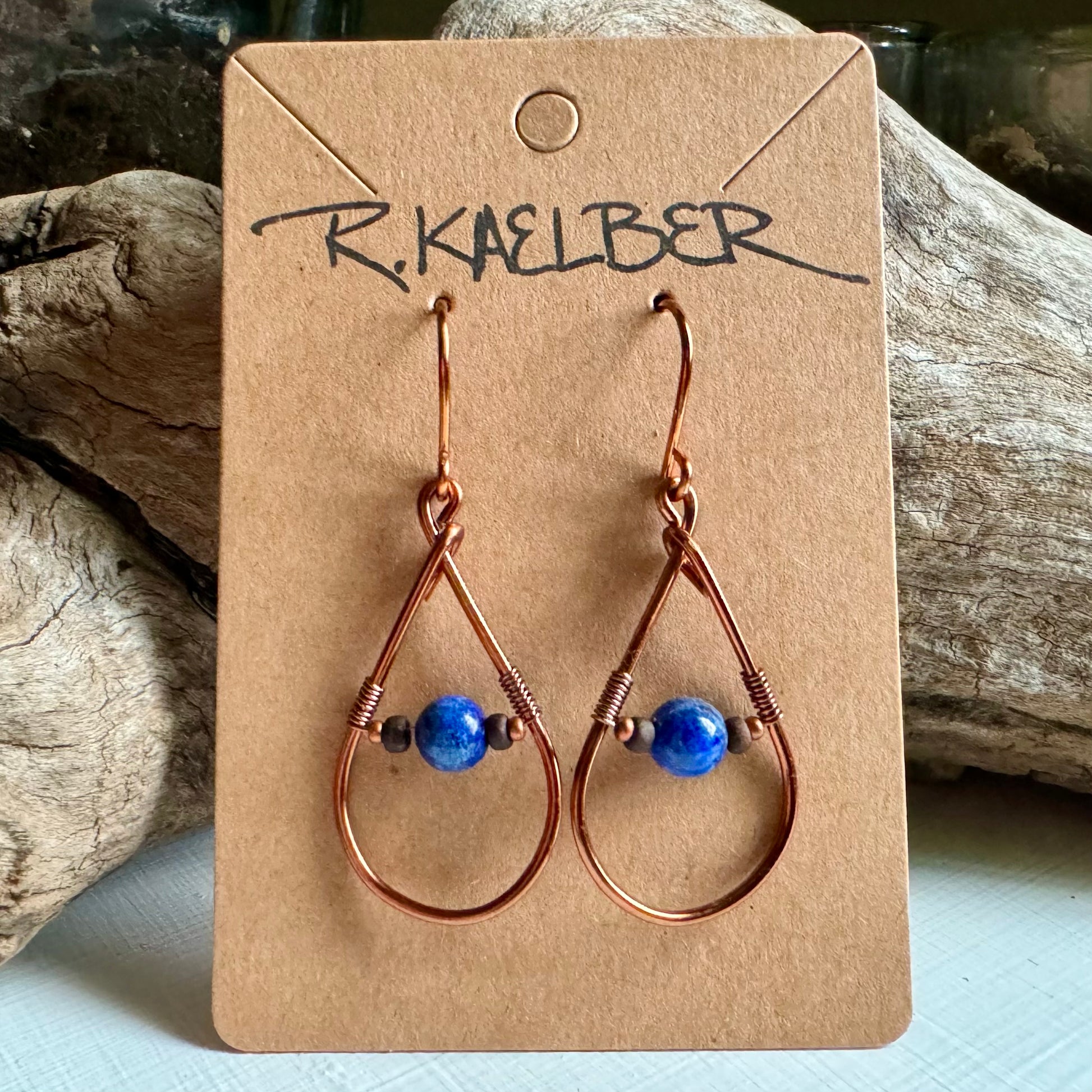 Lapis Lazuli and Copper Teardrop Earrings - R.Kaelber Art