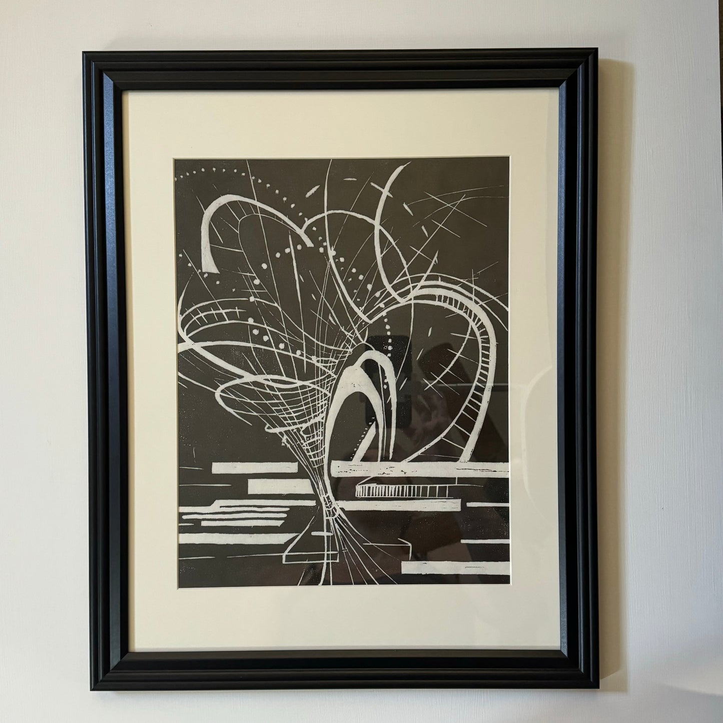 Spun Out and In - Original Black Ink Woodblock Print