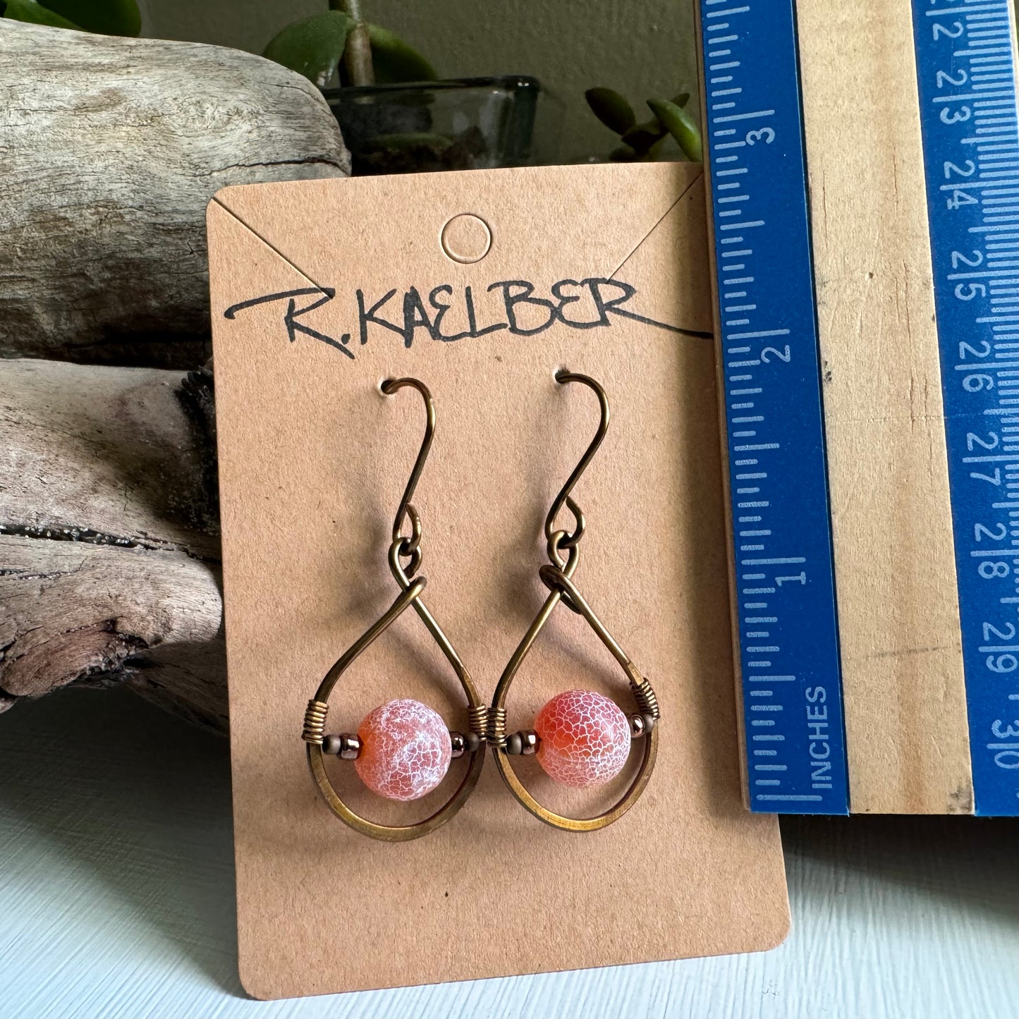 Red Crackle Agate Teardrop Earrings - R.Kaelber Art