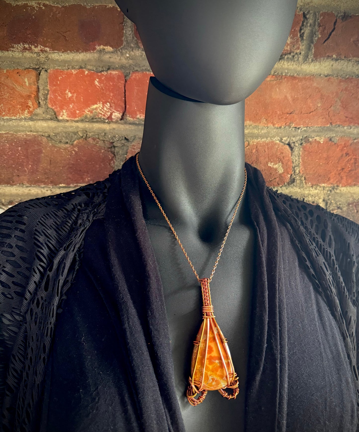 Jasper, Antique Bronze, and Copper Pendant