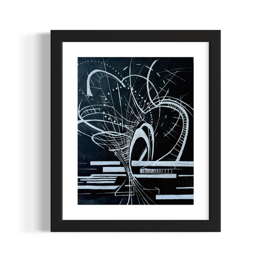 Spun Out and In - Original Black Ink Woodblock Print