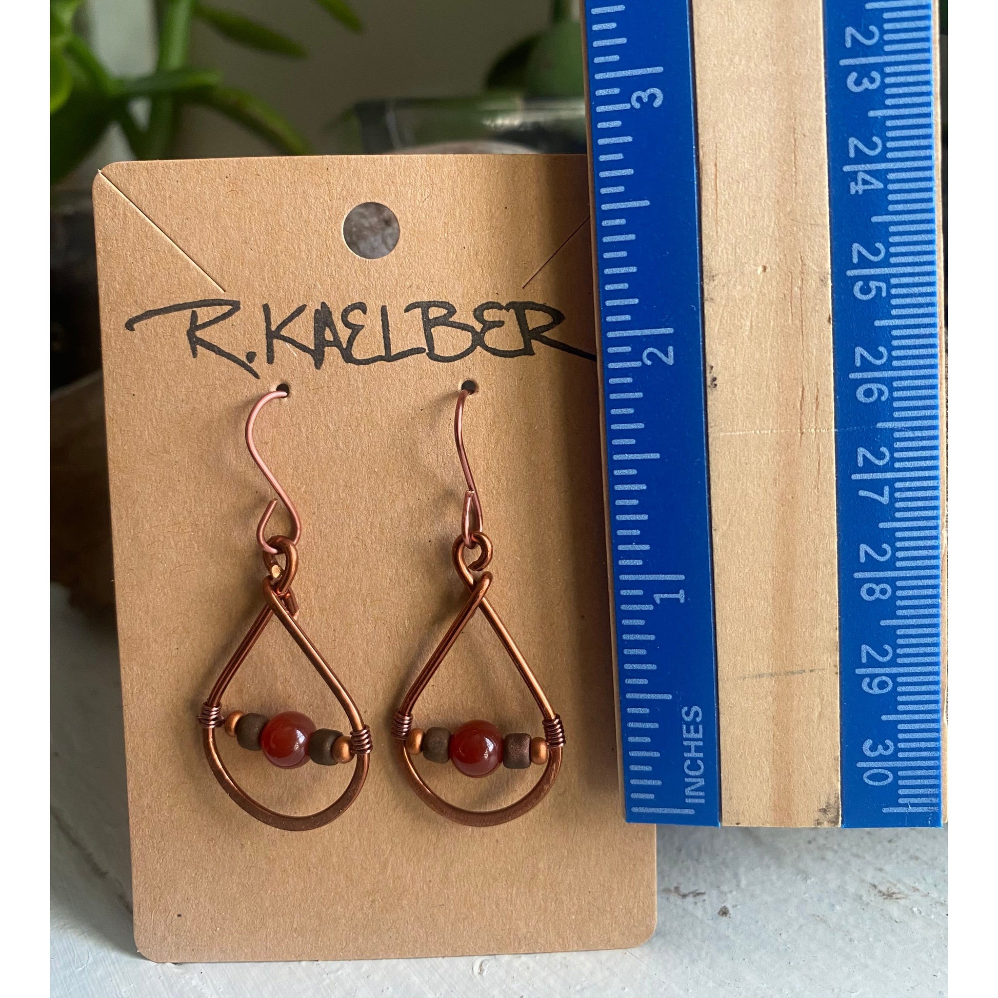 Carnelian and Copper Teardrop Earrings - R.Kaelber Art