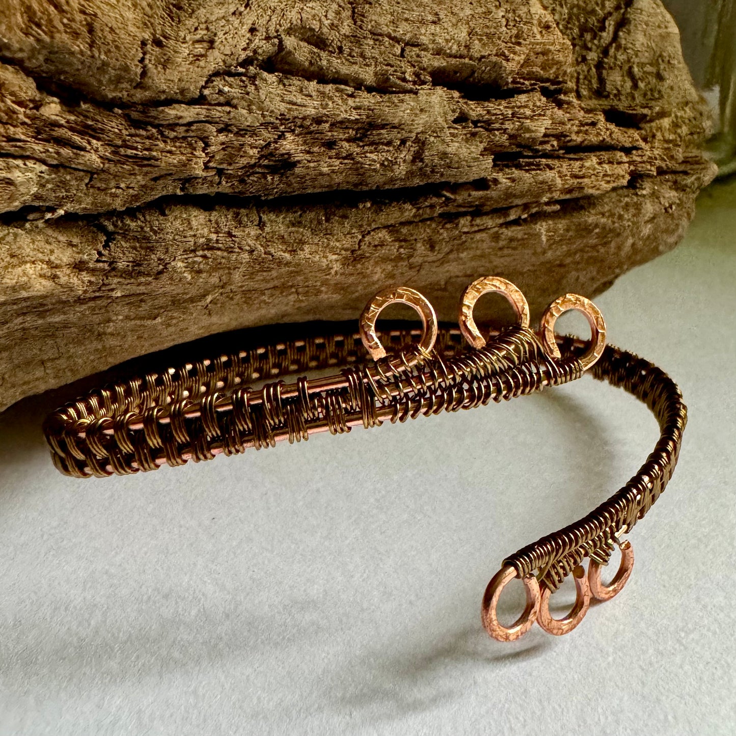 Copper and Antique Bronze 3 Spiral cuff - R.Kaelber Art