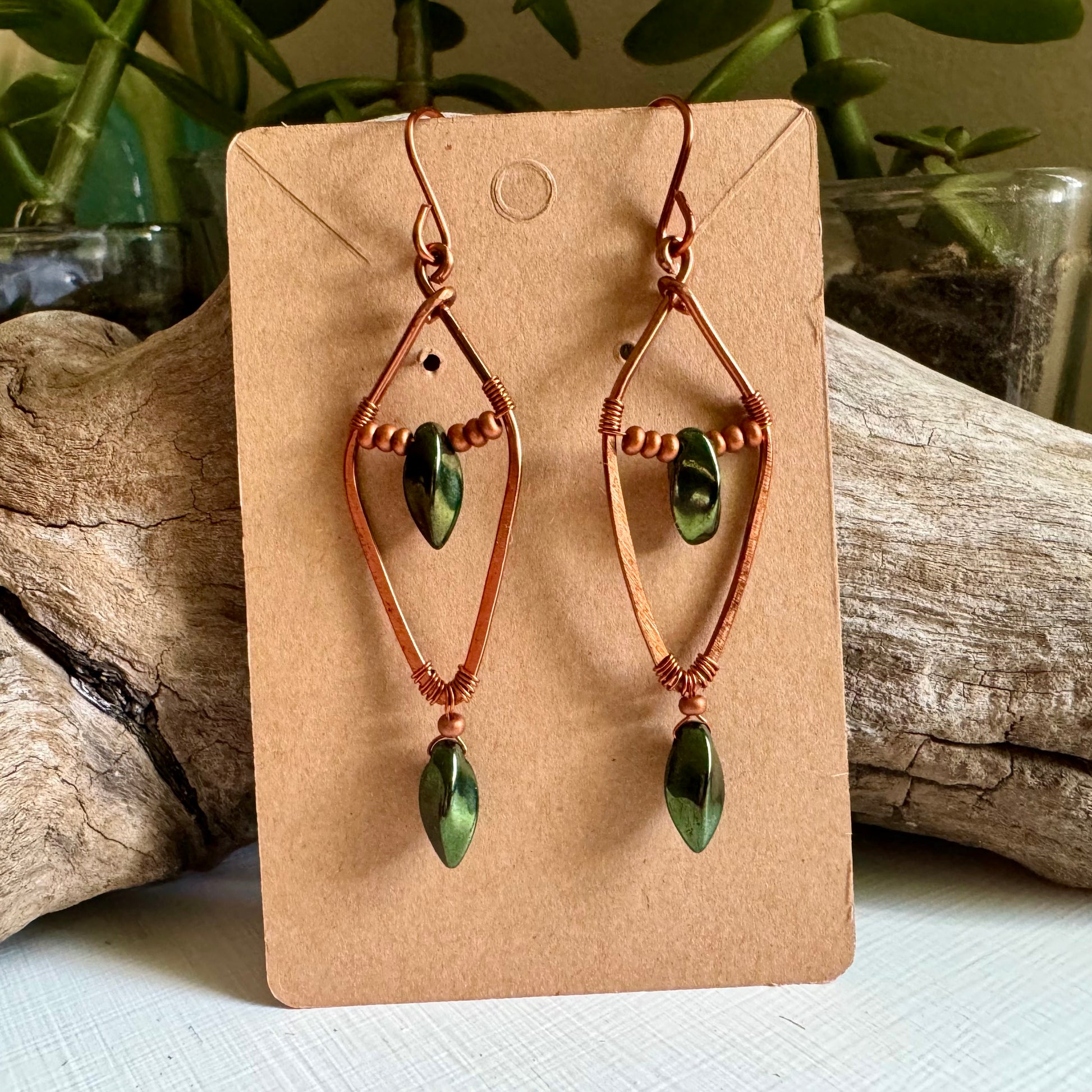 Jet, Copper, and Antique Bronze Dangle Earrings - R.Kaelber Art