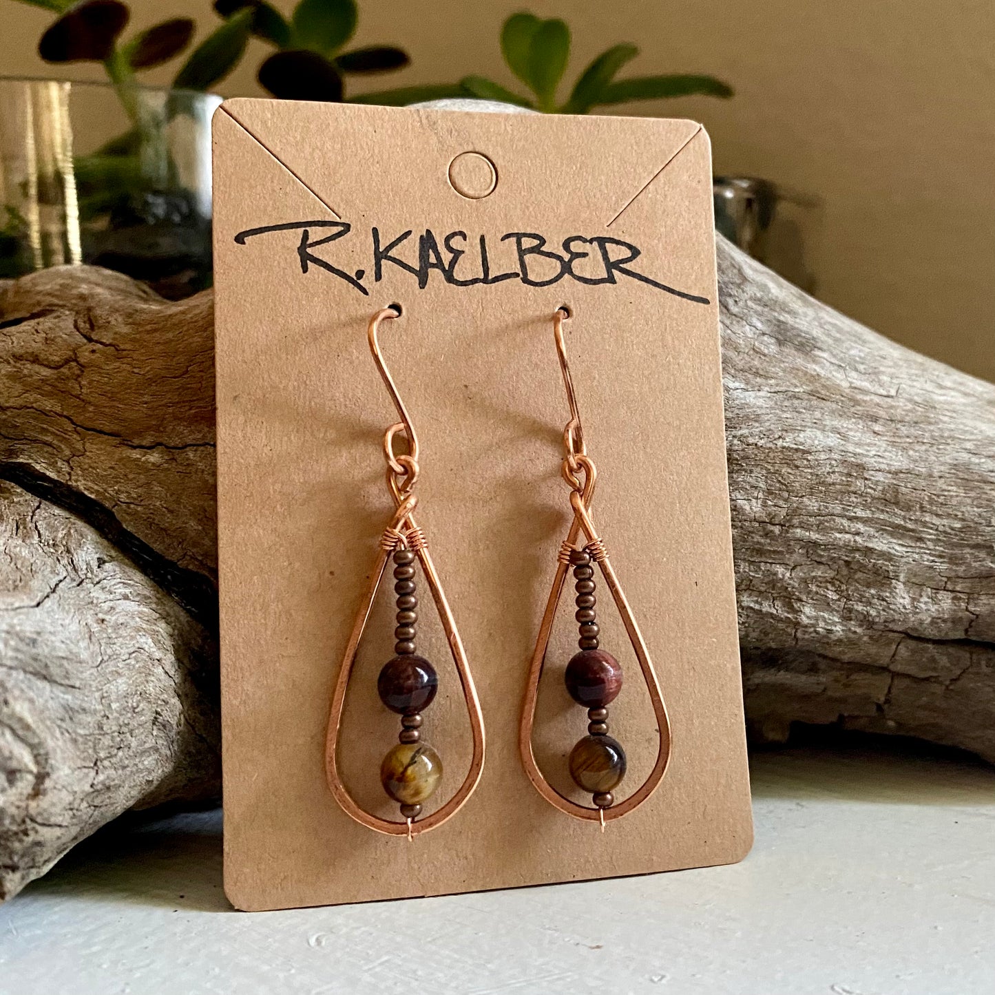 Tiger’s Eye and Copper Teardrop Earrings - R.Kaelber Art