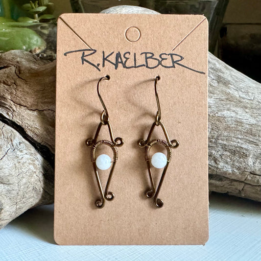 Rainbow Moonstone and Antique Bronze Small Dangle Earrings - R.Kaelber Art