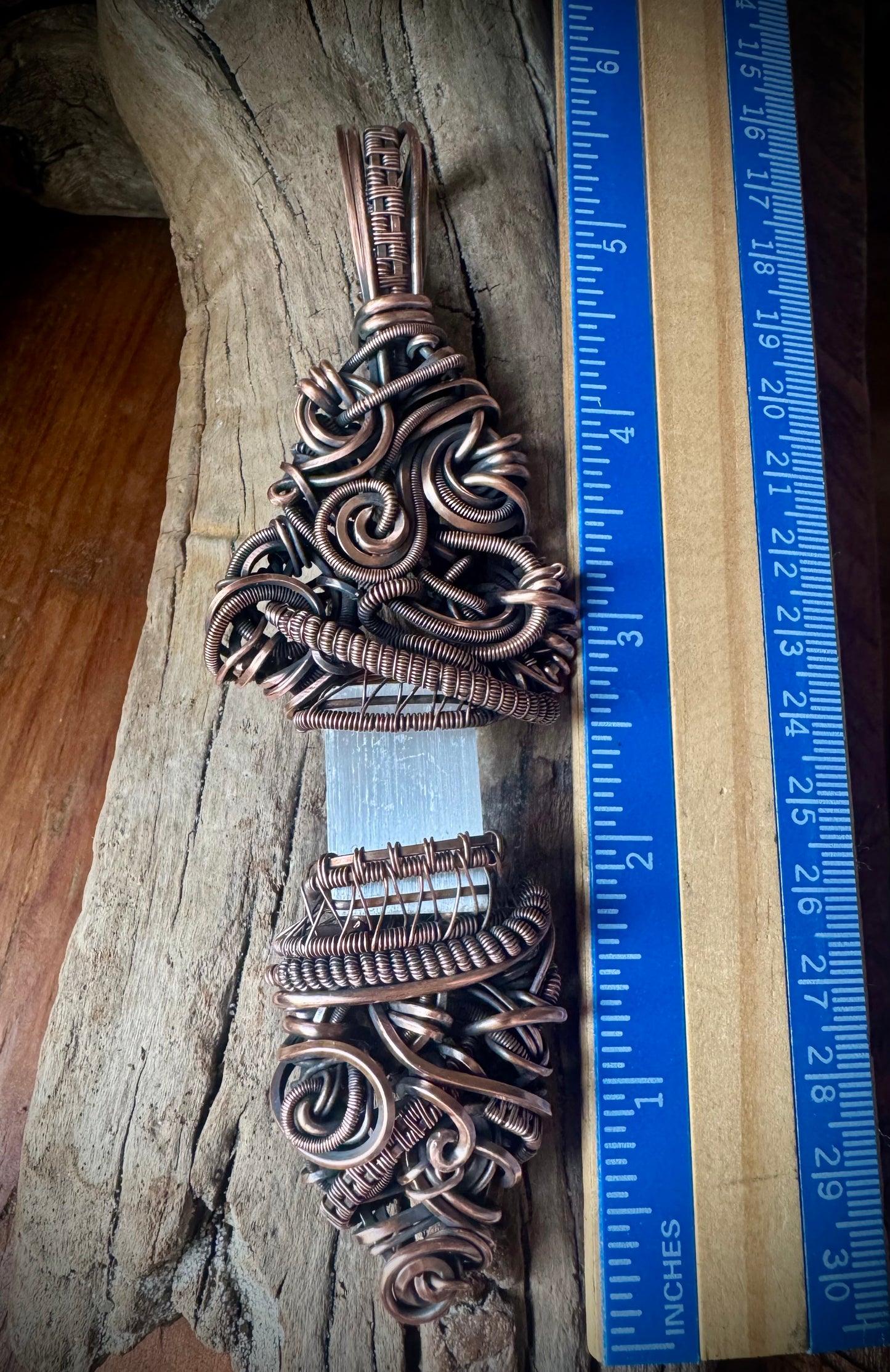 Selenite, Copper, and Antique Bronze Pendant