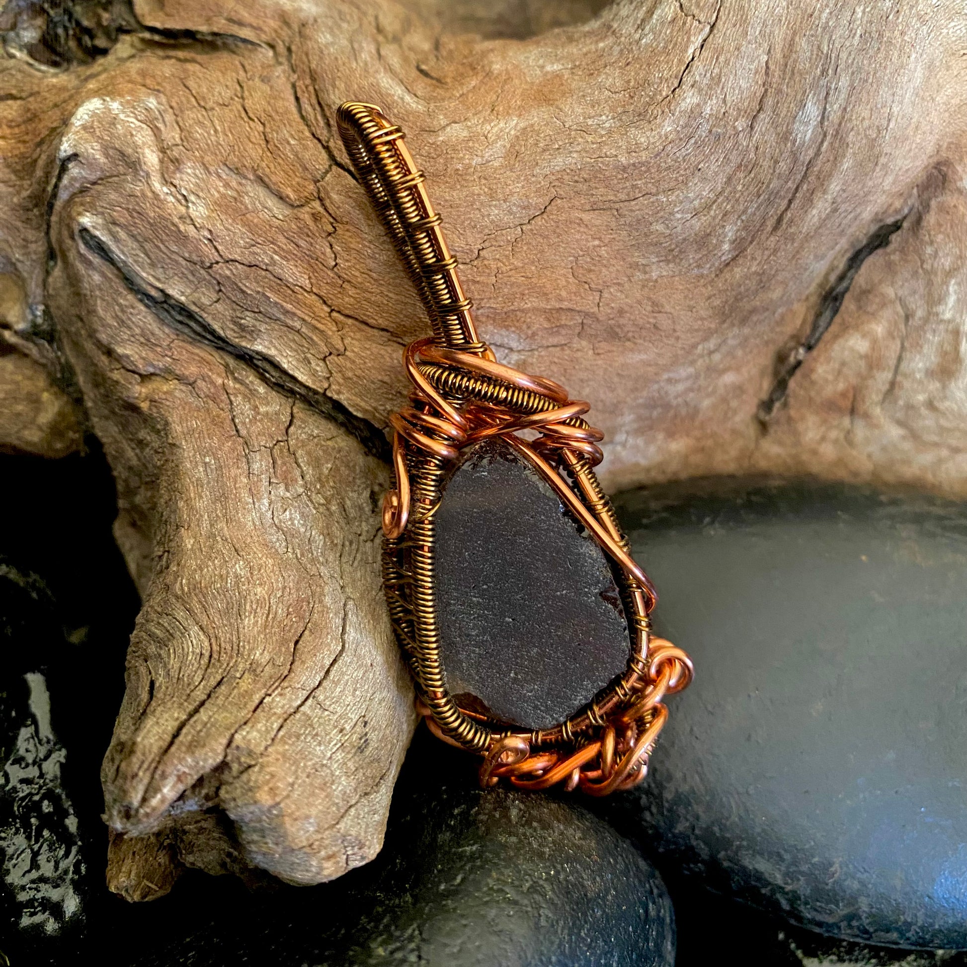 Smoky Quartz Pendant Wire Wrapped in Copper and Antique Bronze - R.Kaelber Art