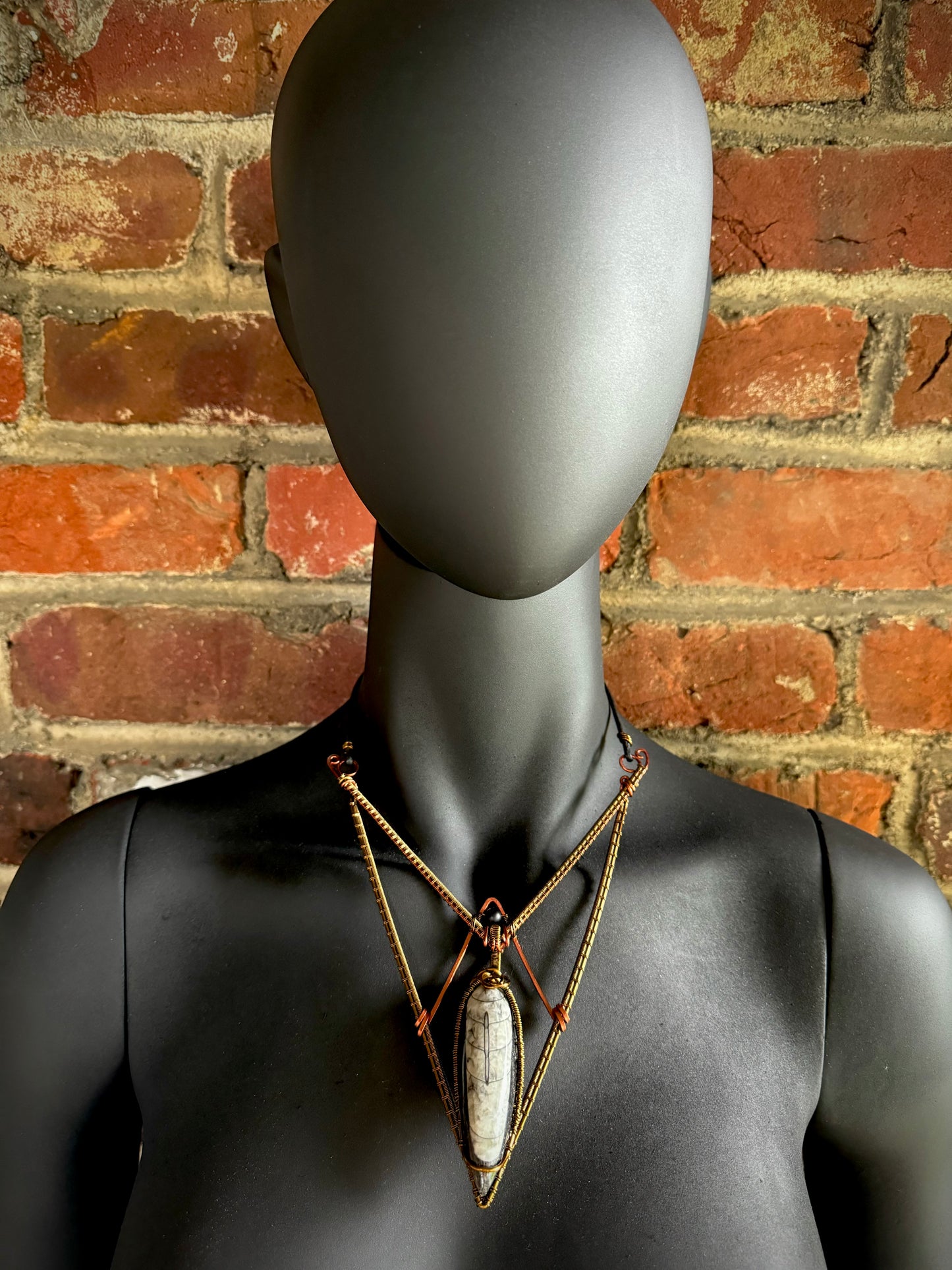 Orthoceras Fossil Statement Necklace with Copper and Antique Bronze