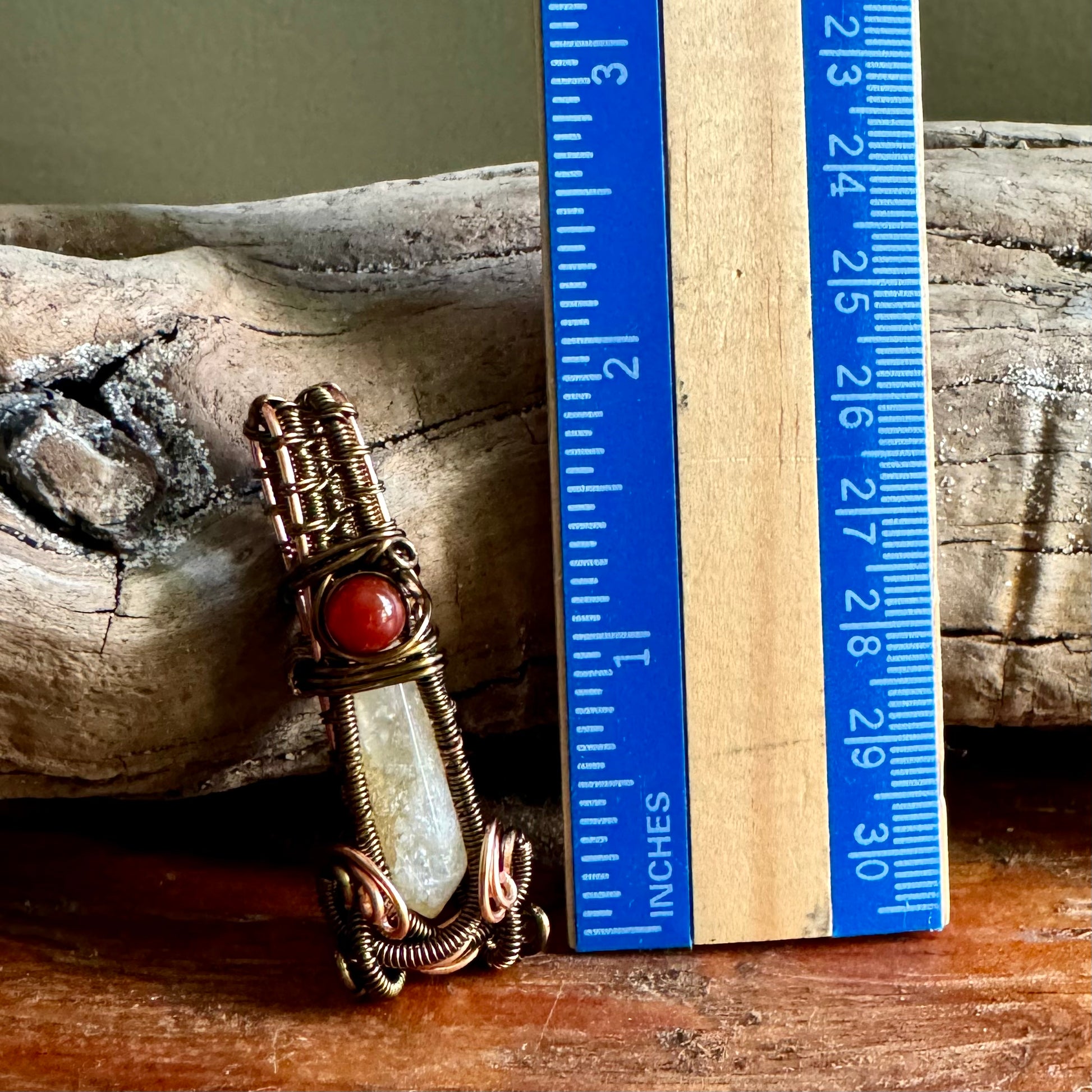 Citrine and Carnelian Wire Wrapped Pendant with Copper and Antique Bronze - R.Kaelber Art