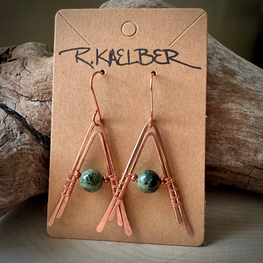 Kambaba Jasper and Copper A-Frame Earrings