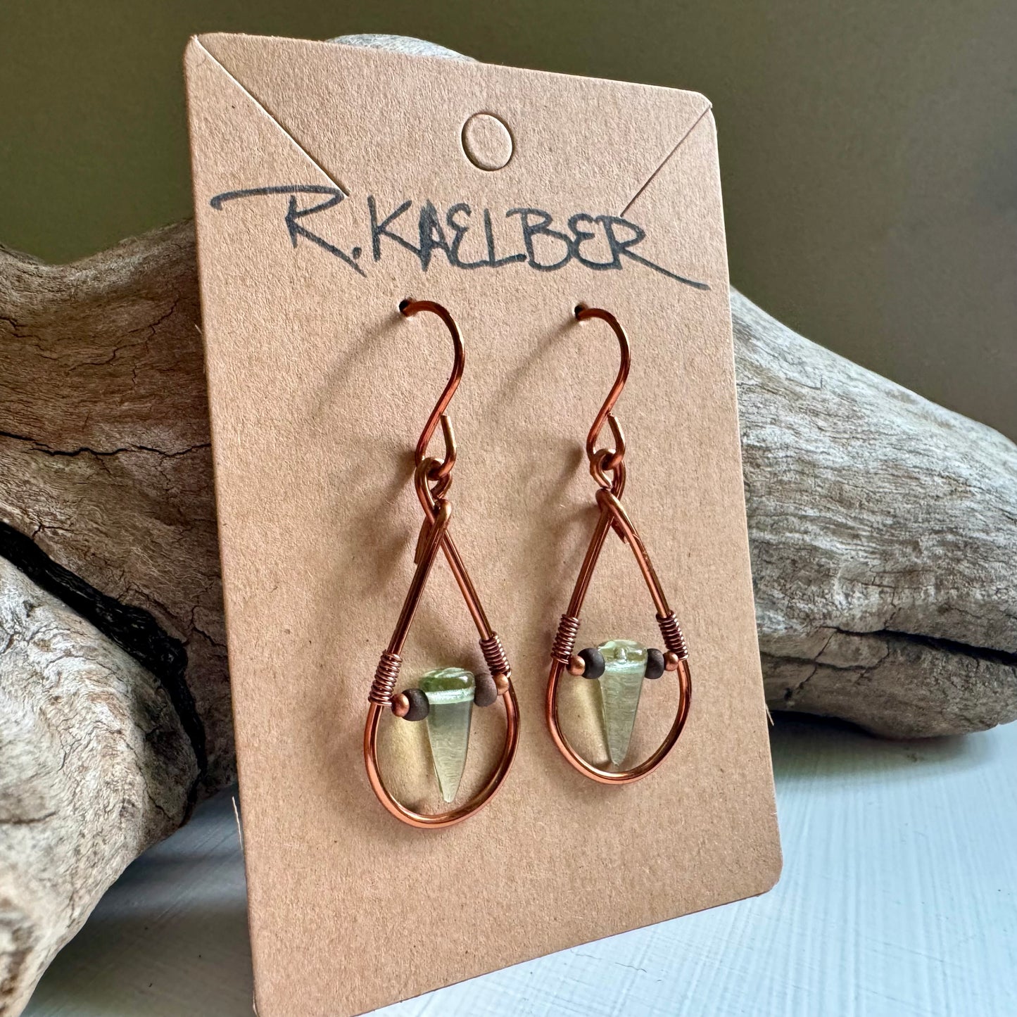 Fluorite Teardrop Earrings with Copper - R.Kaelber Art