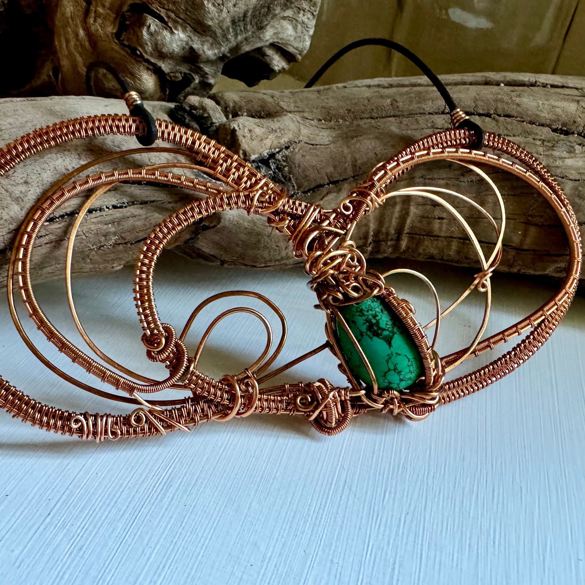 Turquoise Statement Necklace with Copper - R.Kaelber Art