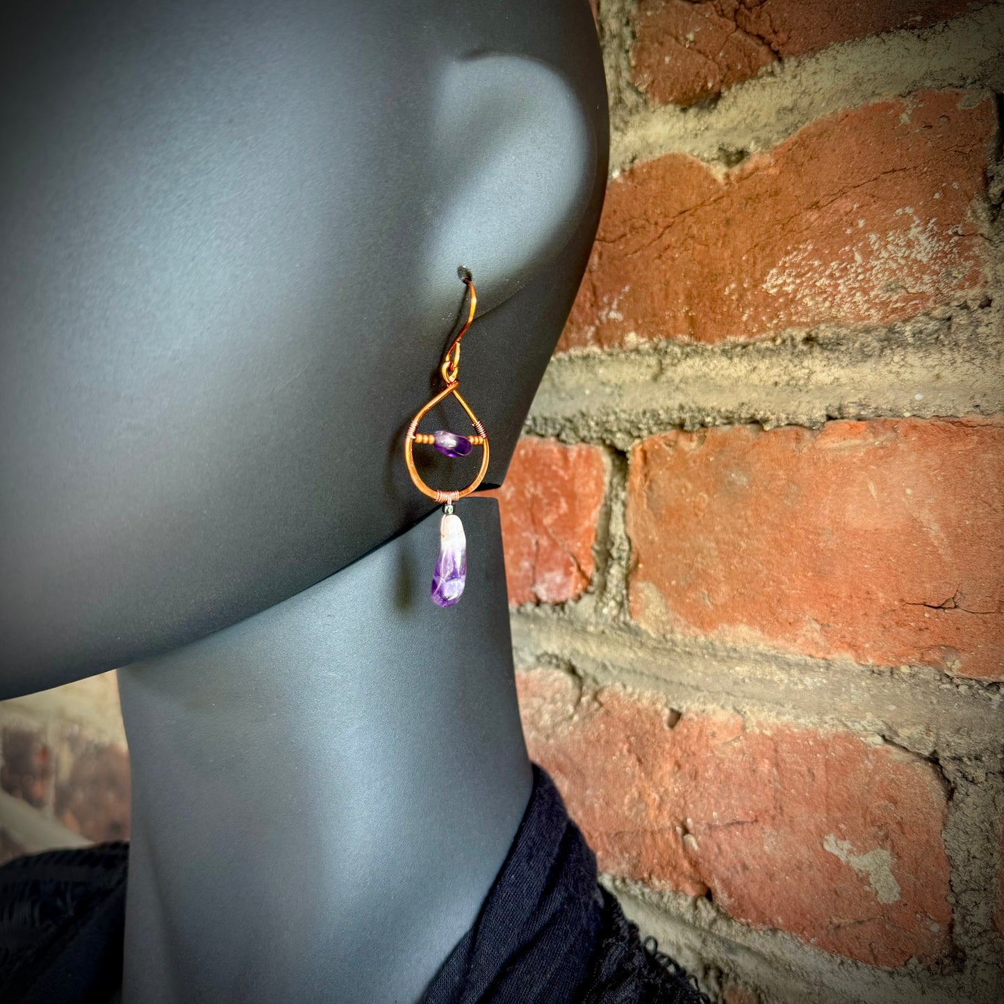 Amethyst and Copper Dangle Earrings