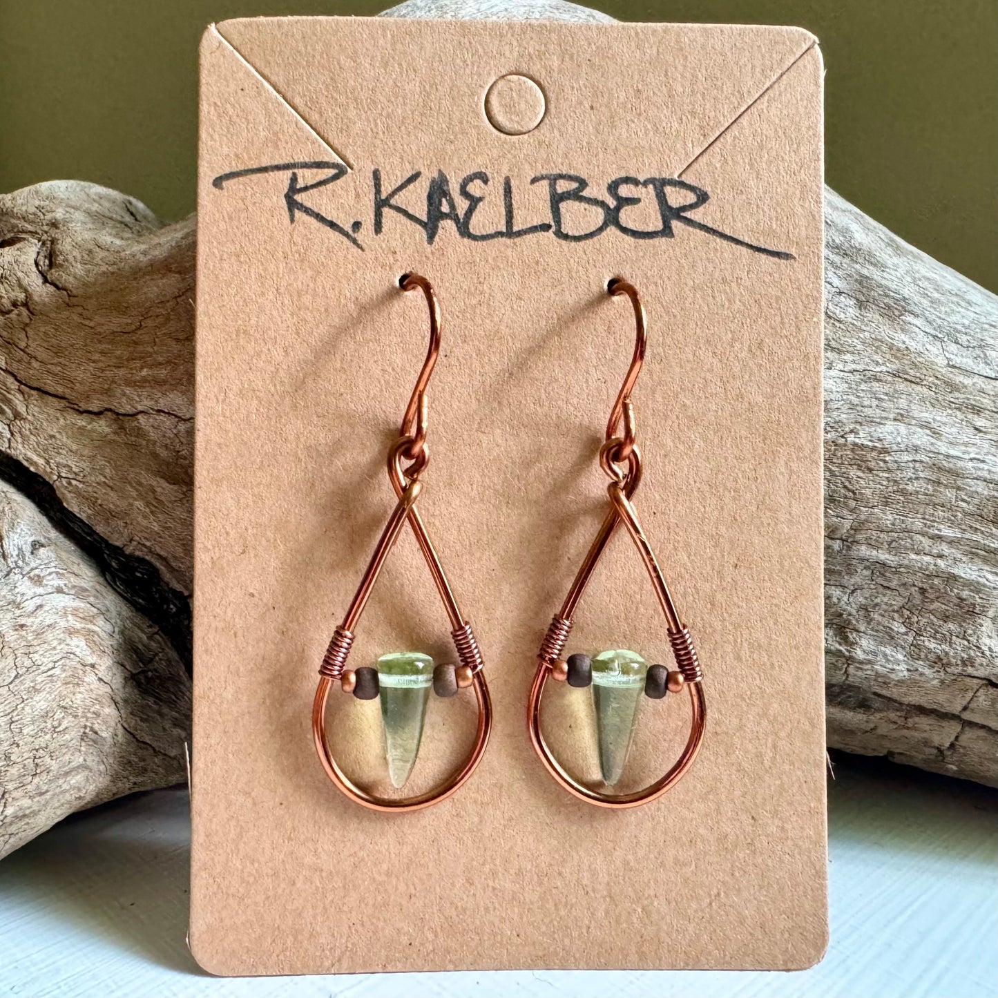 Fluorite Teardrop Earrings with Copper - R.Kaelber Art