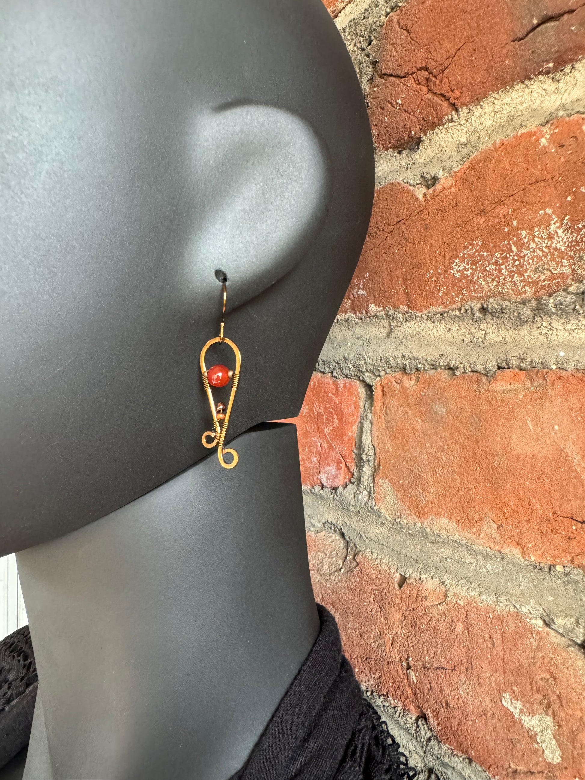 Carnelian and Antique Bronze Dangle Earrings - R.Kaelber Art