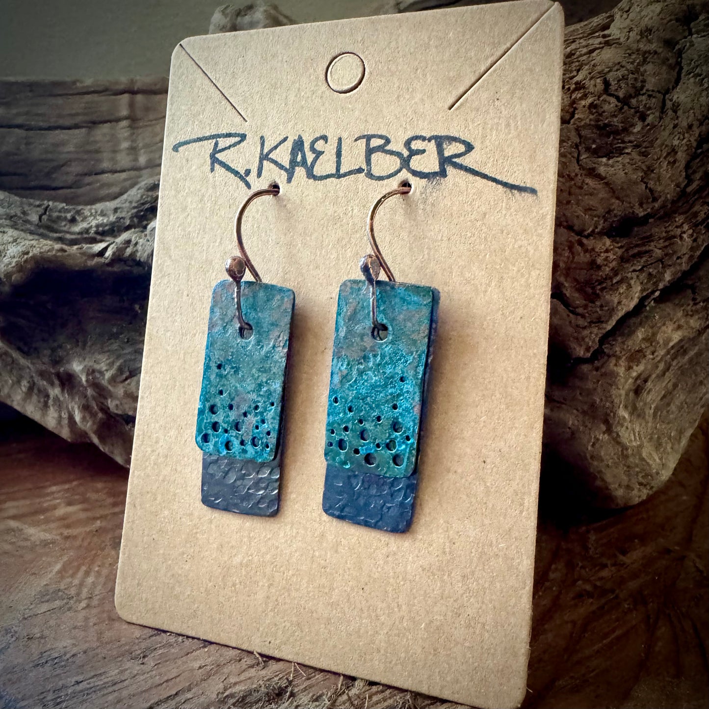 Textured Copper Layered Rectangular Earrings - R.Kaelber Art