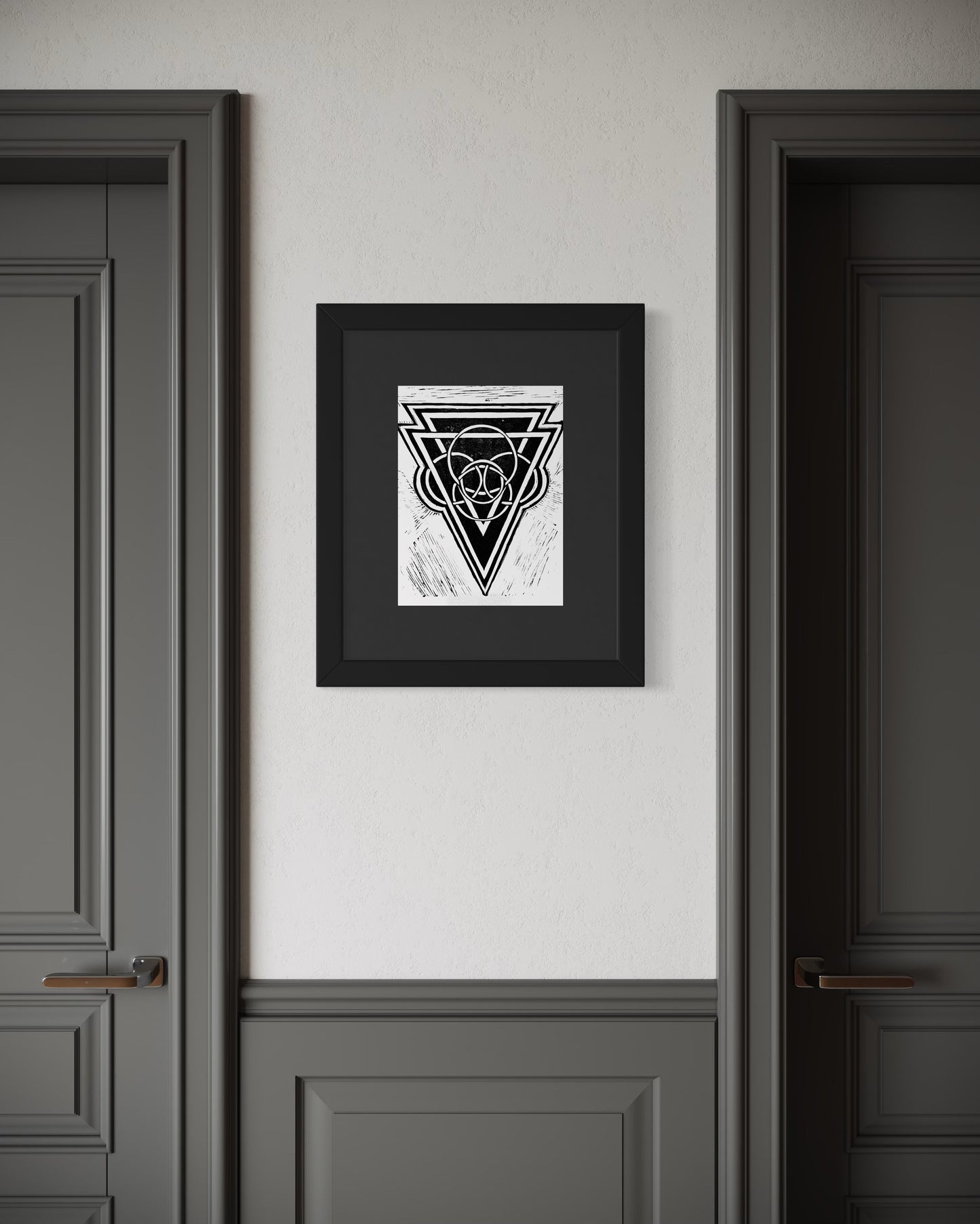 Energy Direction 1/10 Framed - Original Linocut Print with Black Ink on Paper