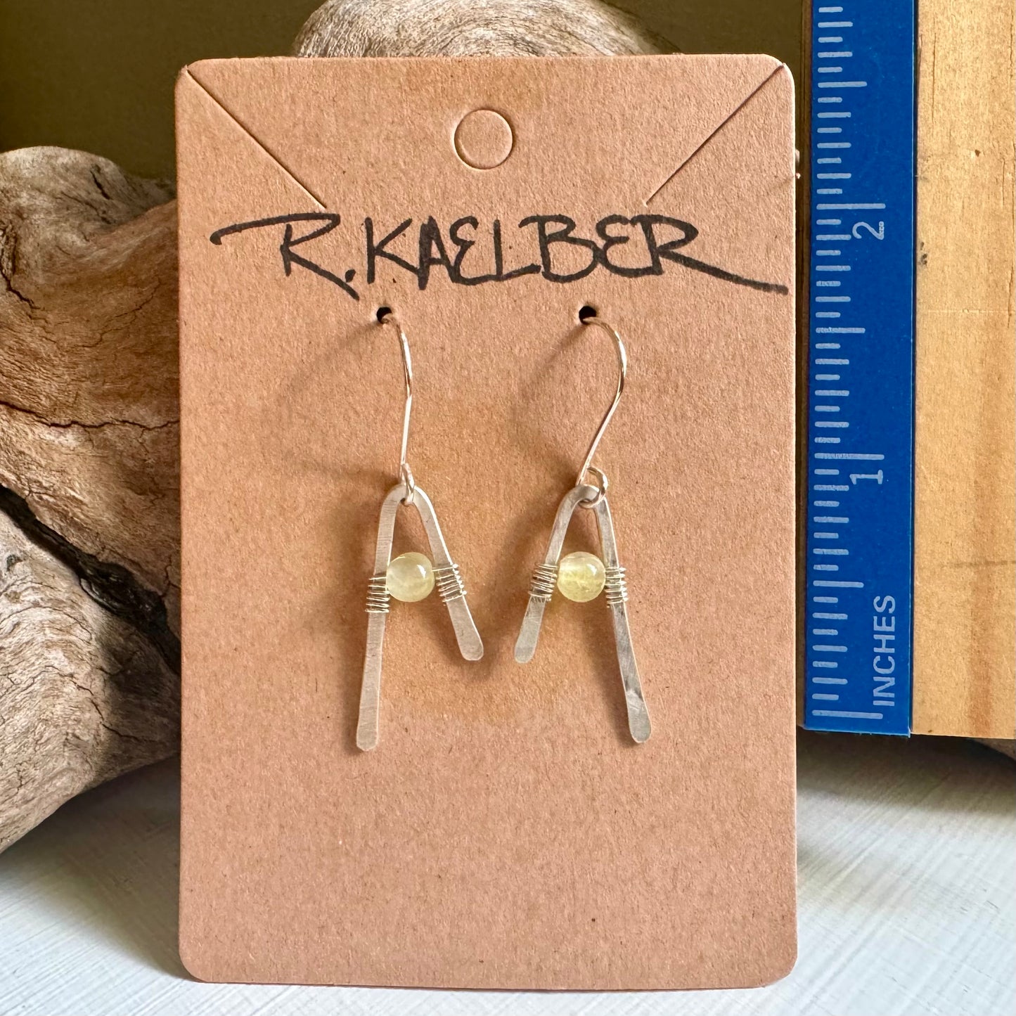 Prehnite and Hammered Sterling Silver A-Frame Earrings