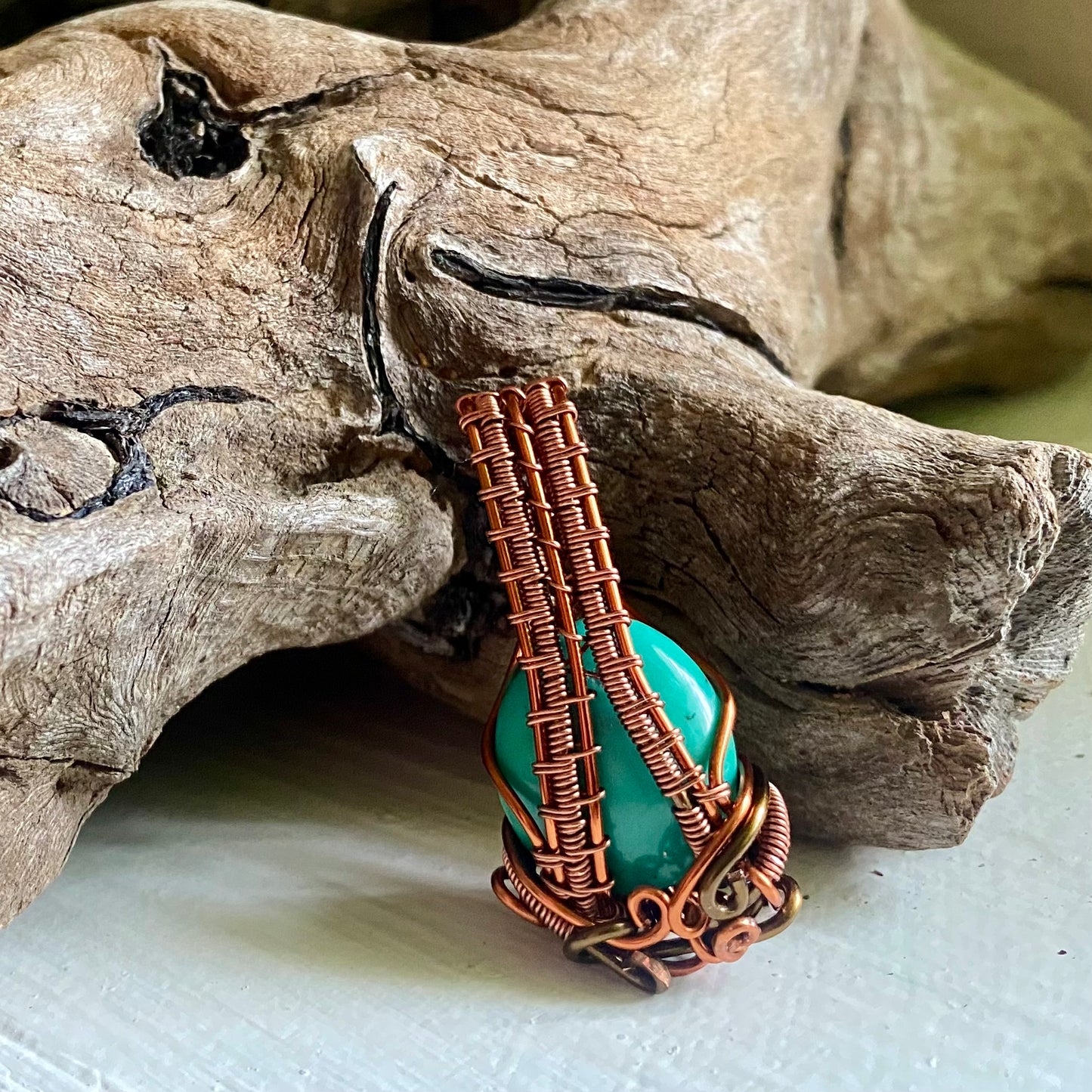 Turquoise, Copper, and Antique Bronze Pendant - R.Kaelber Art