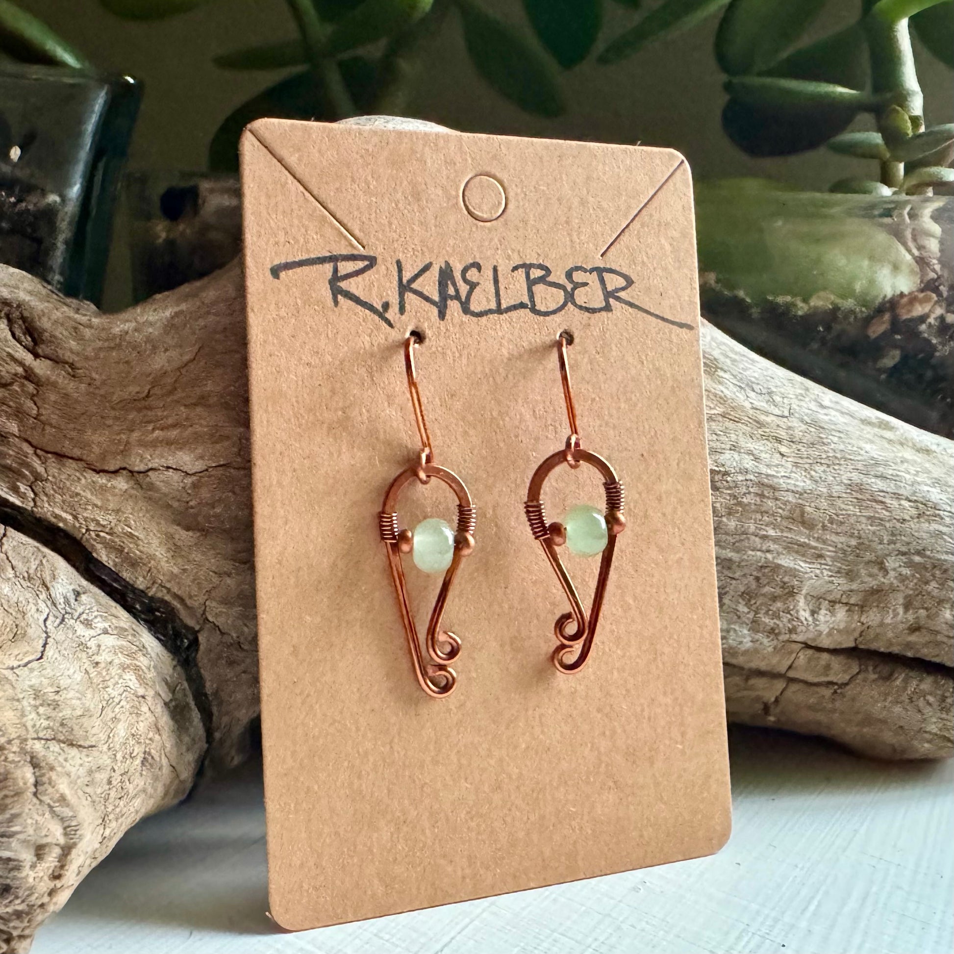 Aventurine and Copper Small Dangle Earrings - R.Kaelber Art