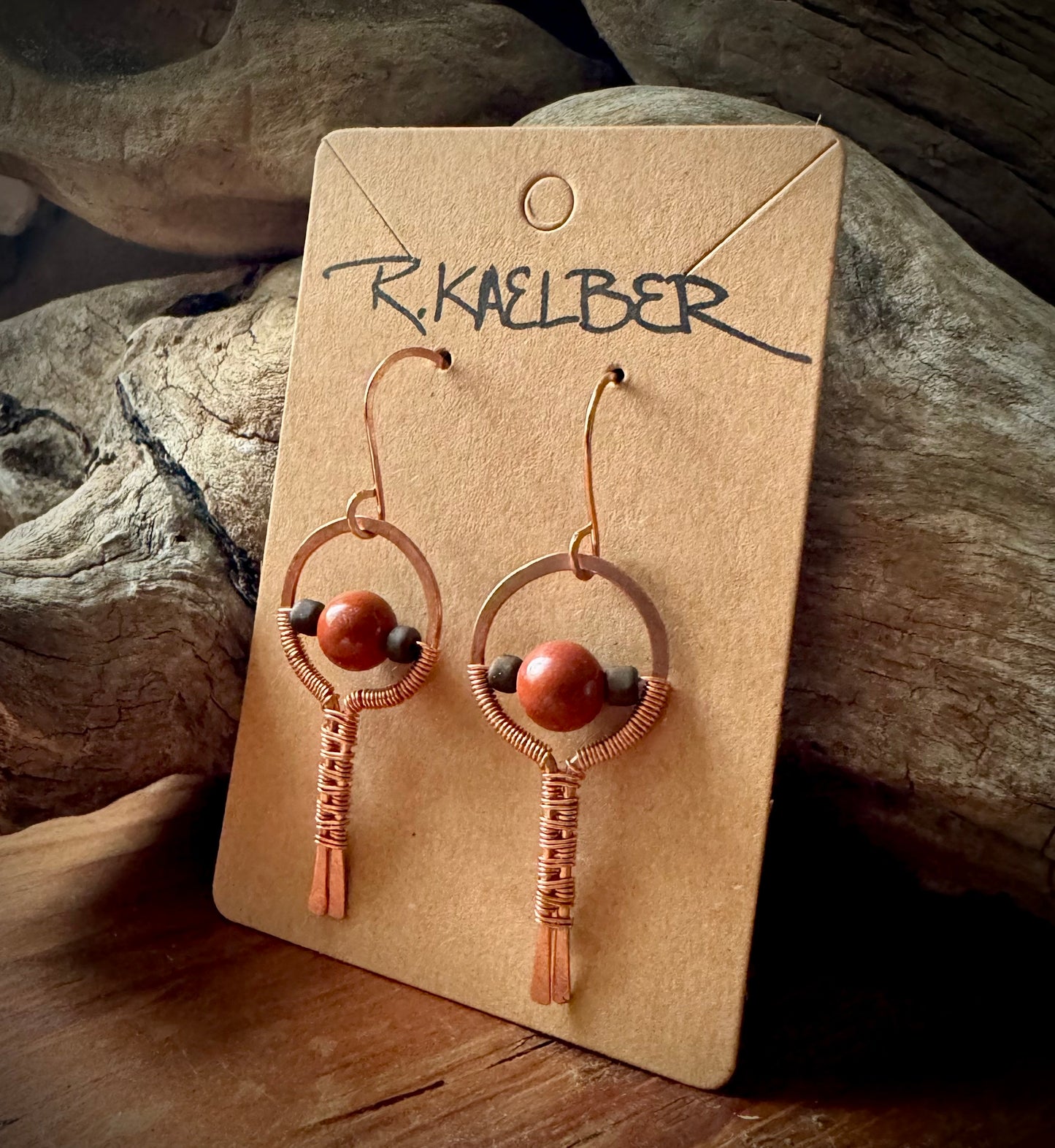 Jasper and Copper Lollipop Dangle Earrings