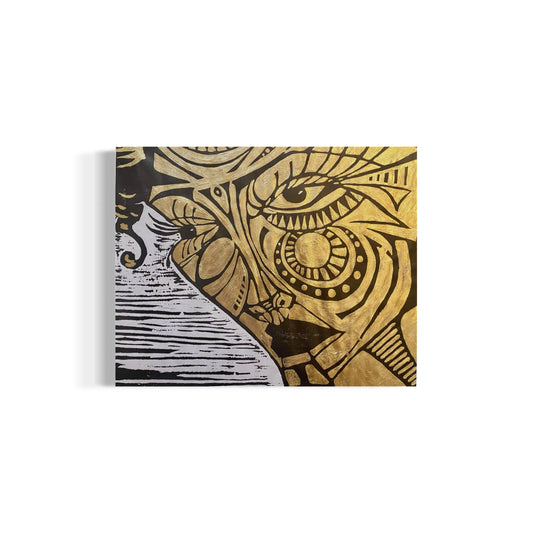 Ruby 1/1 - Original Black Ink Woodblock Print with Gold Leaf
