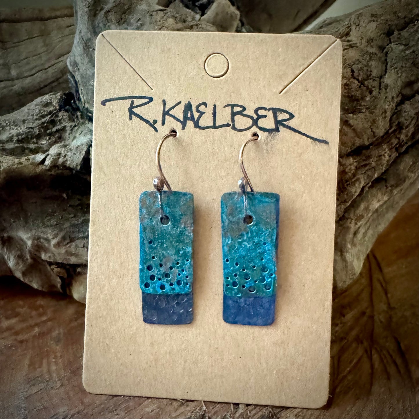 Textured Copper Layered Rectangular Earrings - R.Kaelber Art