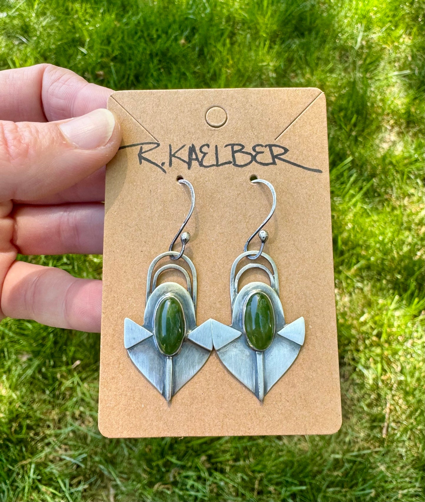 Sterling Silver and Jade Spade Earrings - R.Kaelber Art