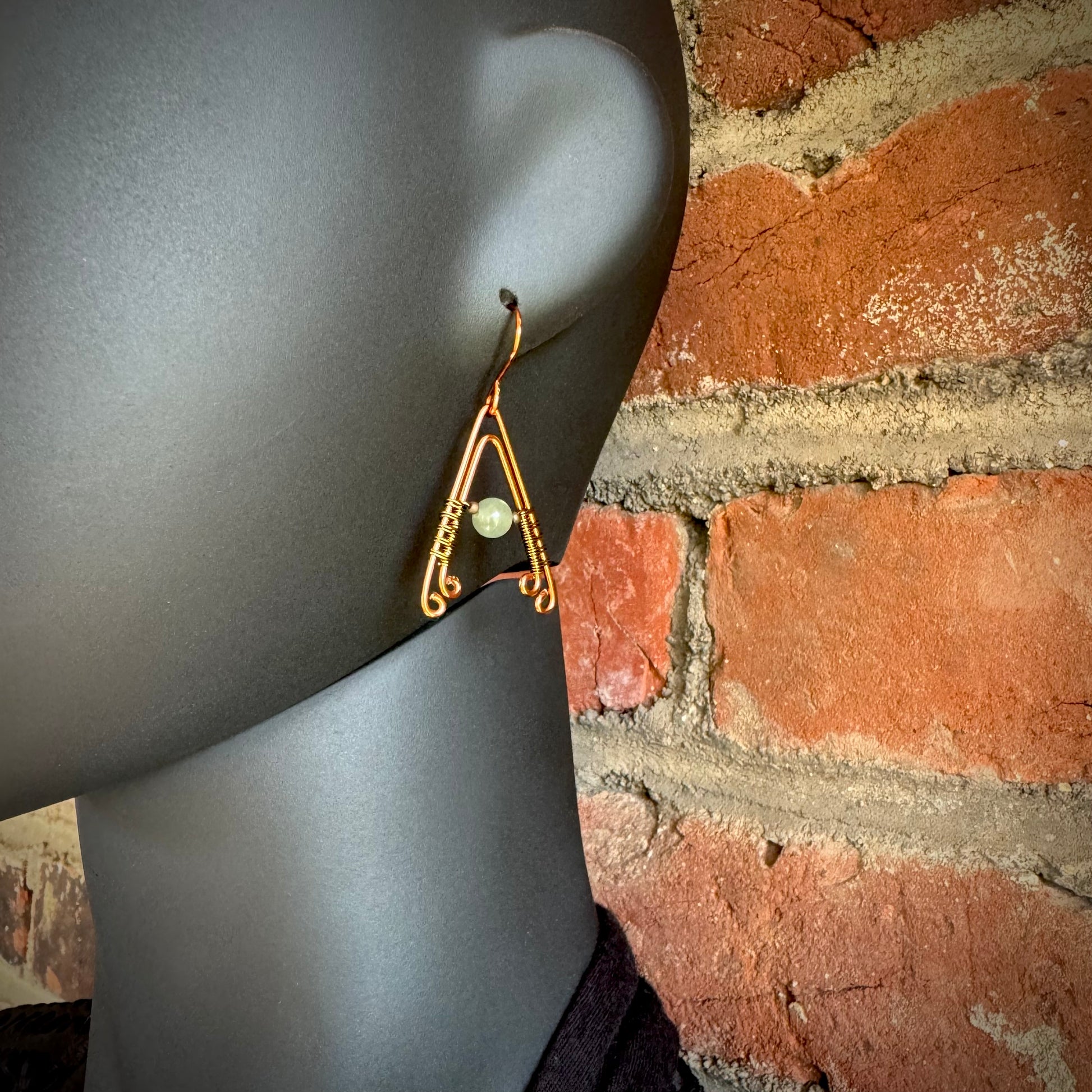 Aventurine, Copper and Antique Bronze A- Frame Earrings - R.Kaelber Art