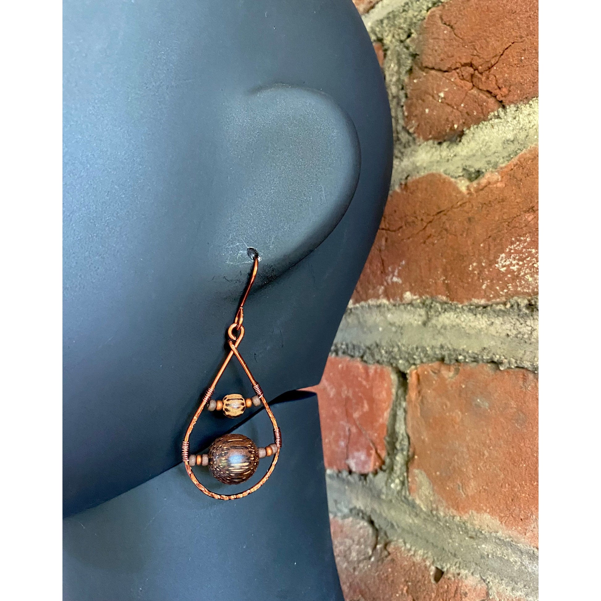 Wood and Copper Teardrop Earrings - R.Kaelber Art