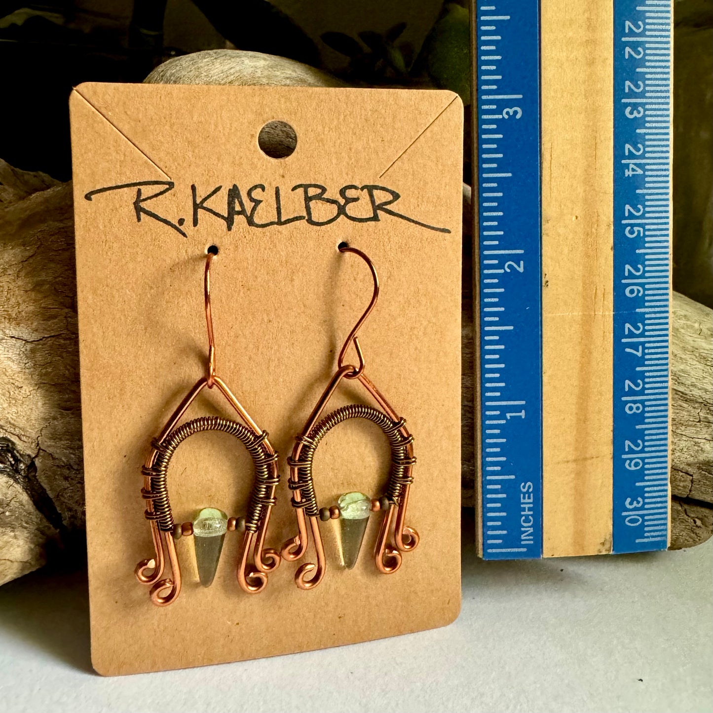 Fluorite and Copper Wire Wrapped Earrings - R.Kaelber Art