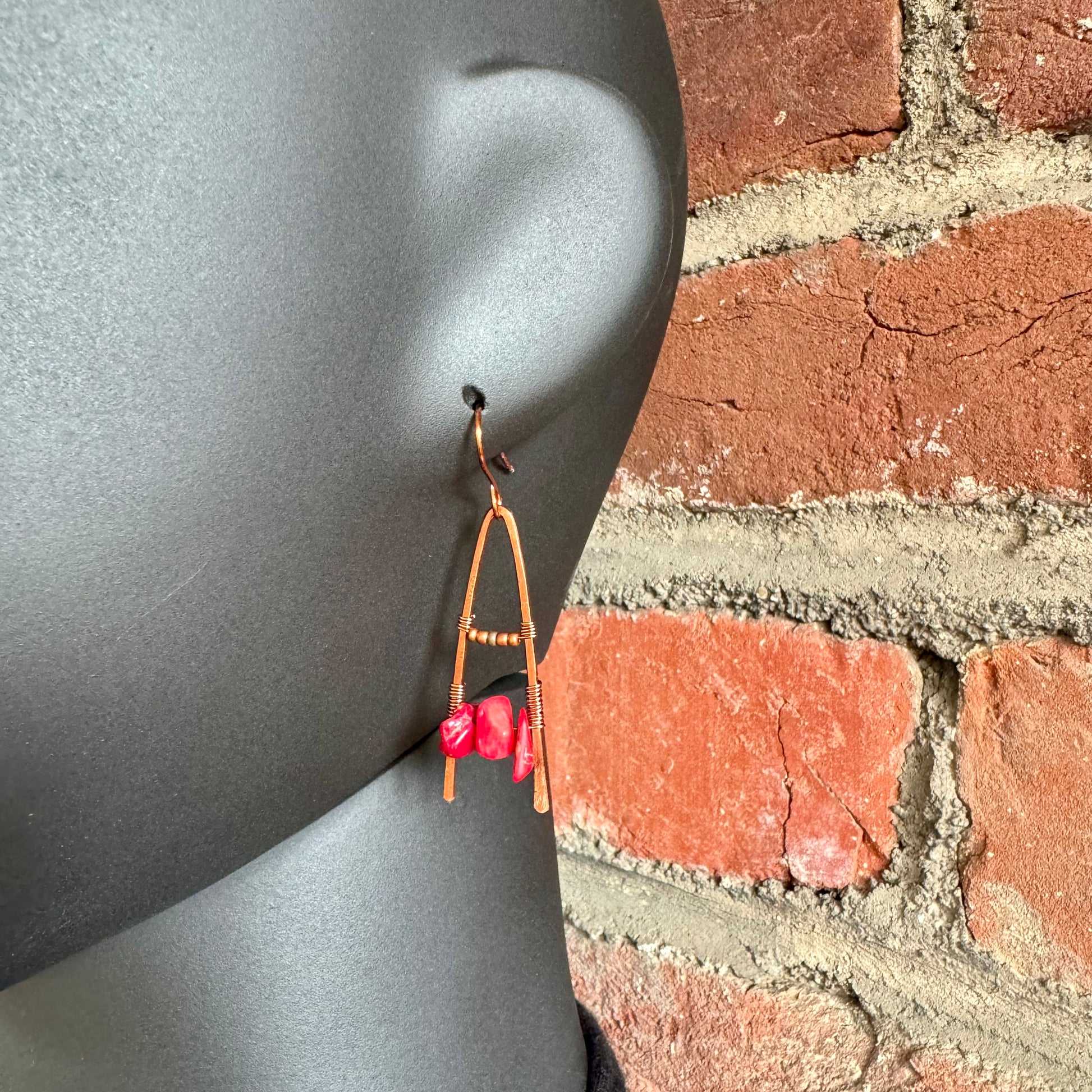 Red Coral A-Frame Earrings - R.Kaelber Art