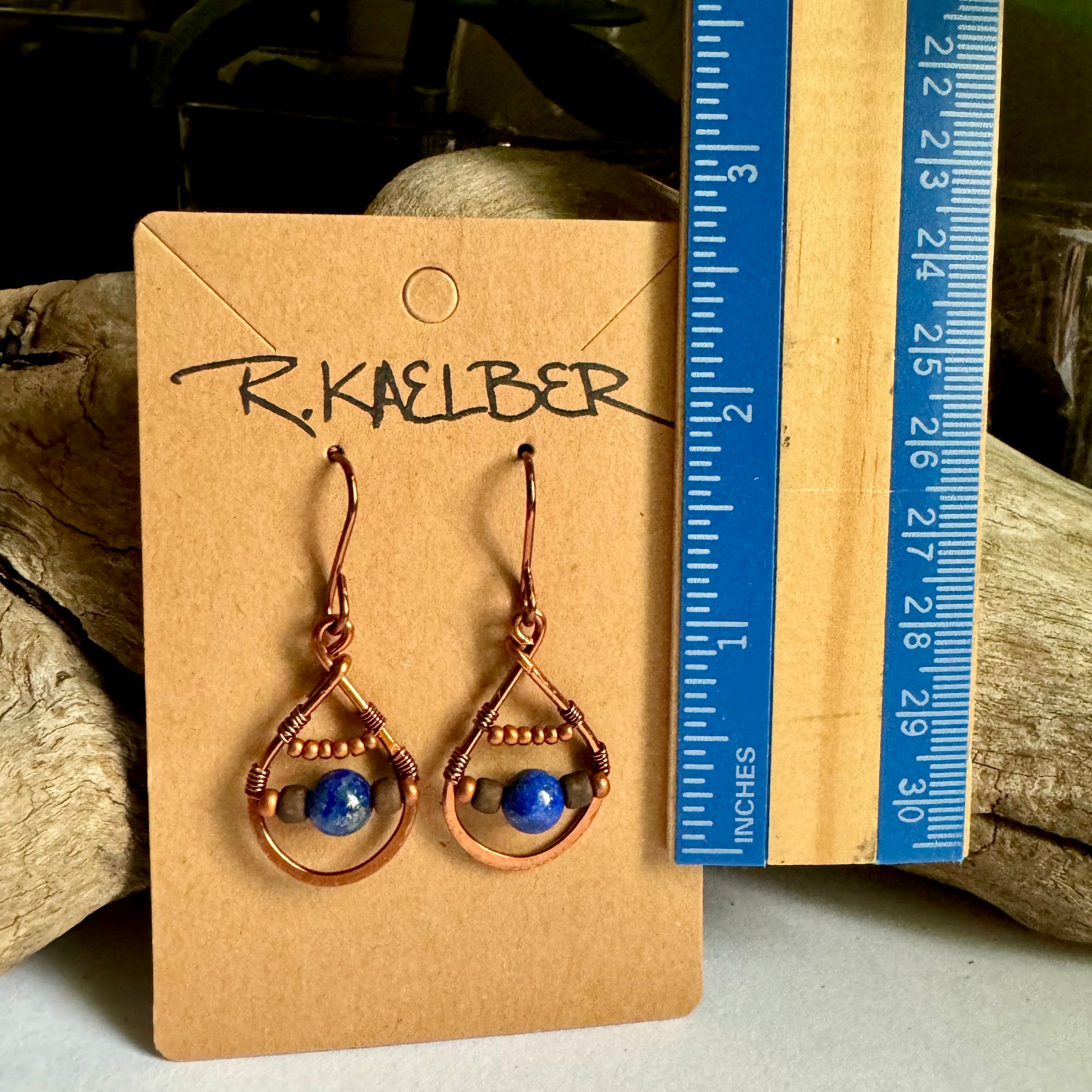 Lapis Lazuli Copper Teardrop Earrings - R.Kaelber Art