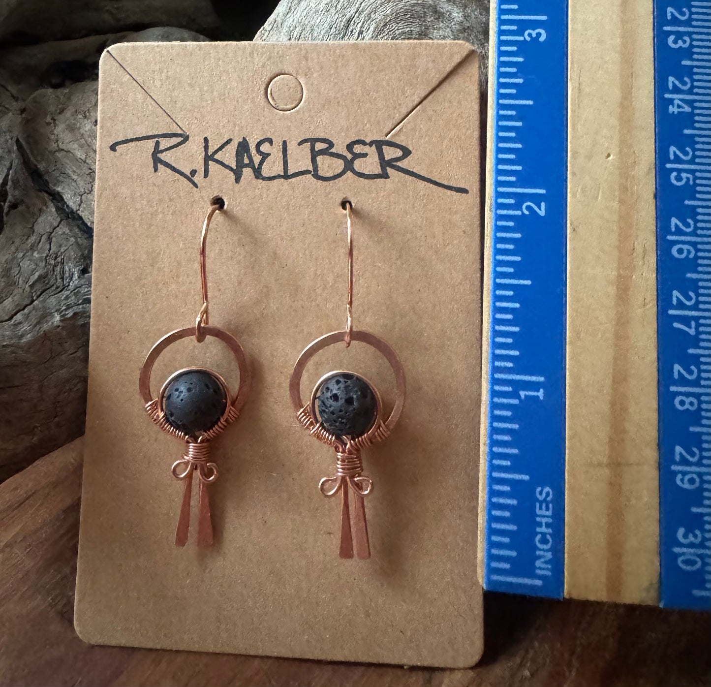 Lava stone and Copper Lollipop Dangle Earrings