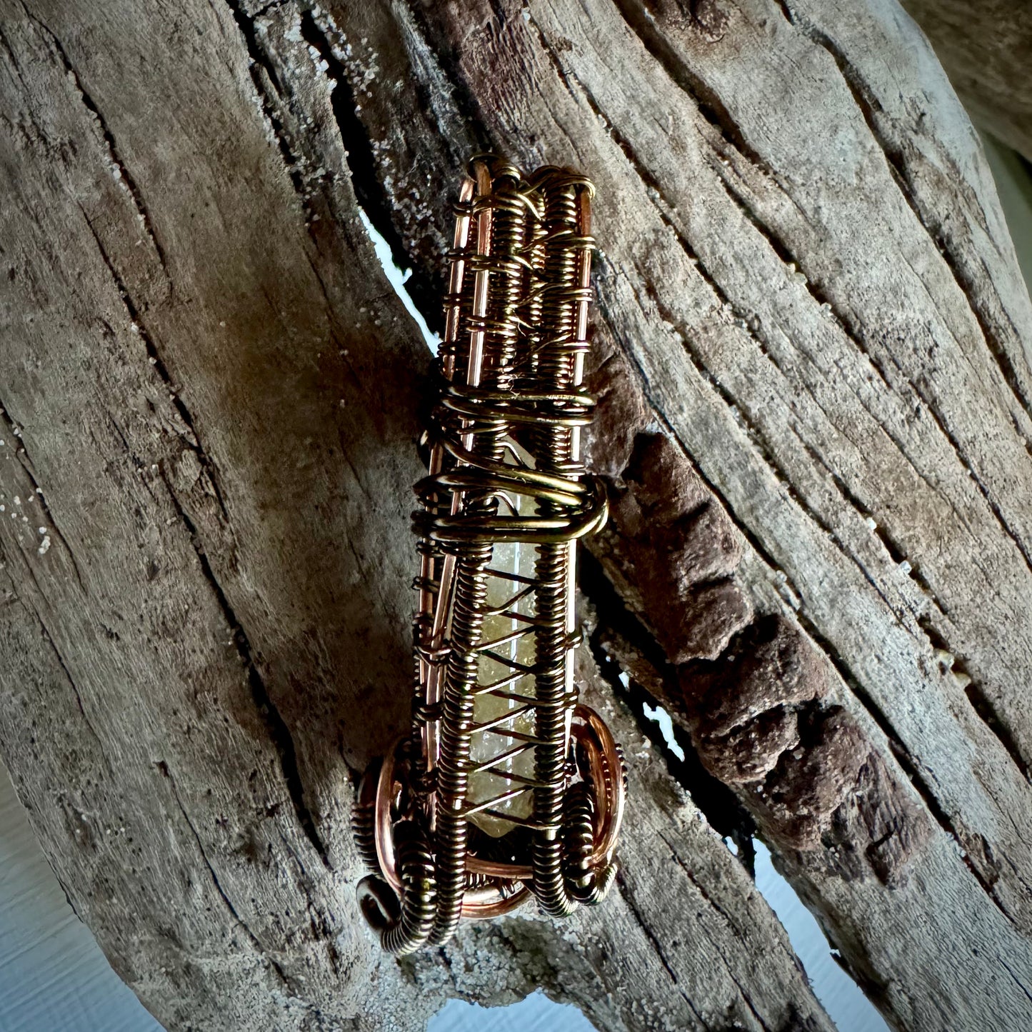 Citrine and Carnelian Wire Wrapped Pendant with Copper and Antique Bronze - R.Kaelber Art