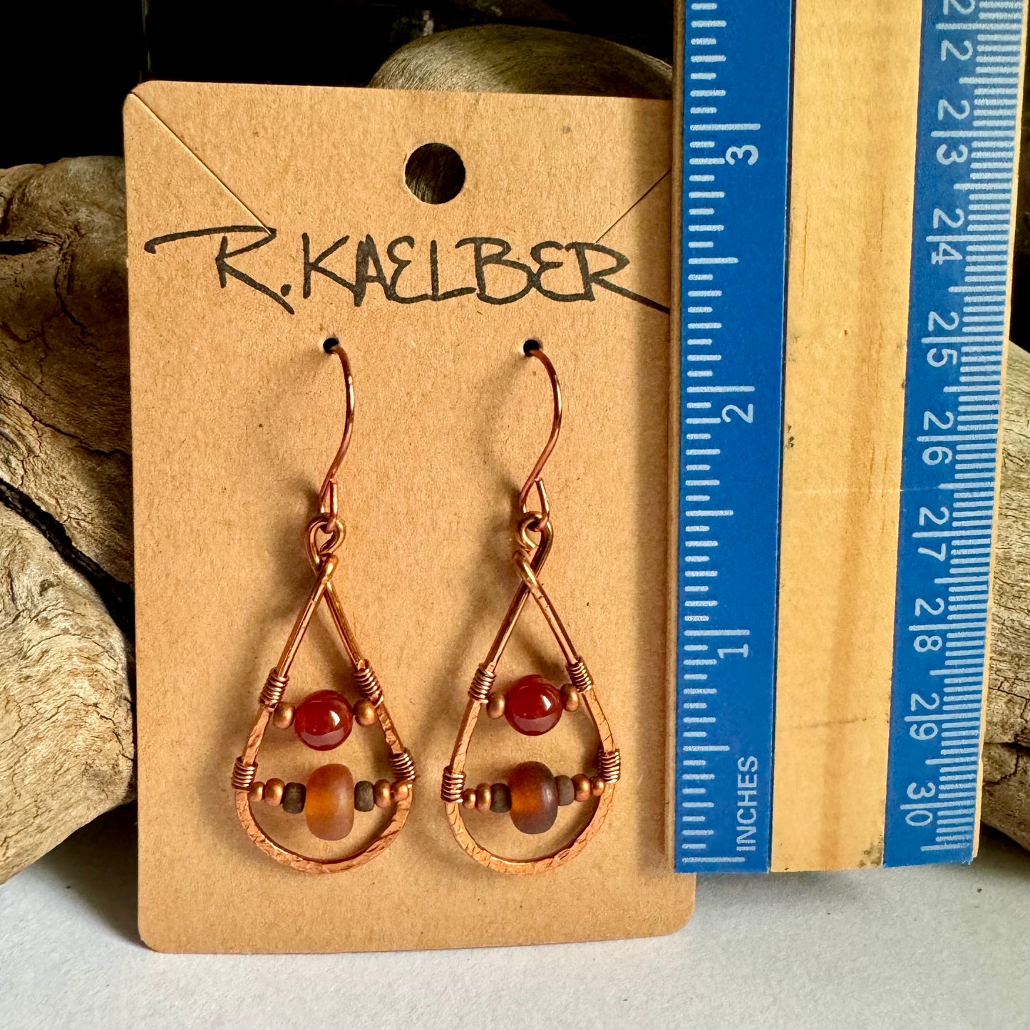 Carnelian and Horn Teardrop Earrings - R.Kaelber Art