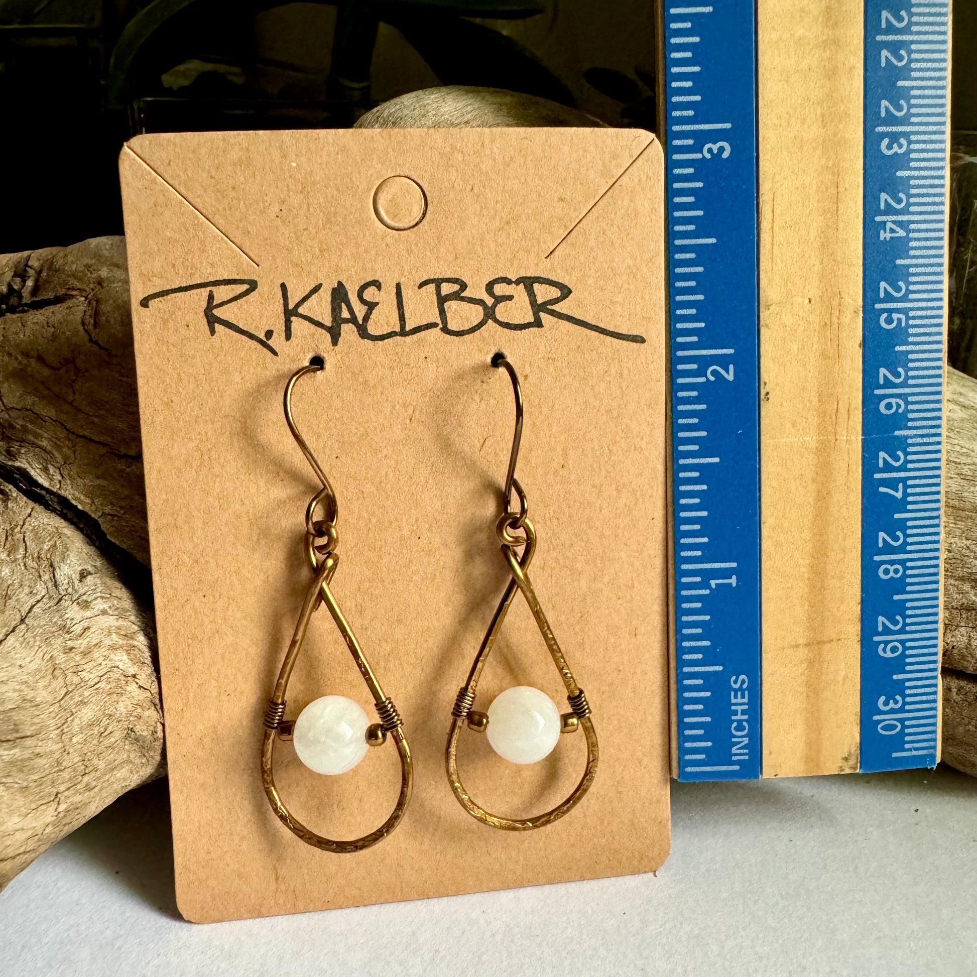 Rainbow Moonstone Teardrop Earrings with Copper or Antique Bronze - R.Kaelber Art