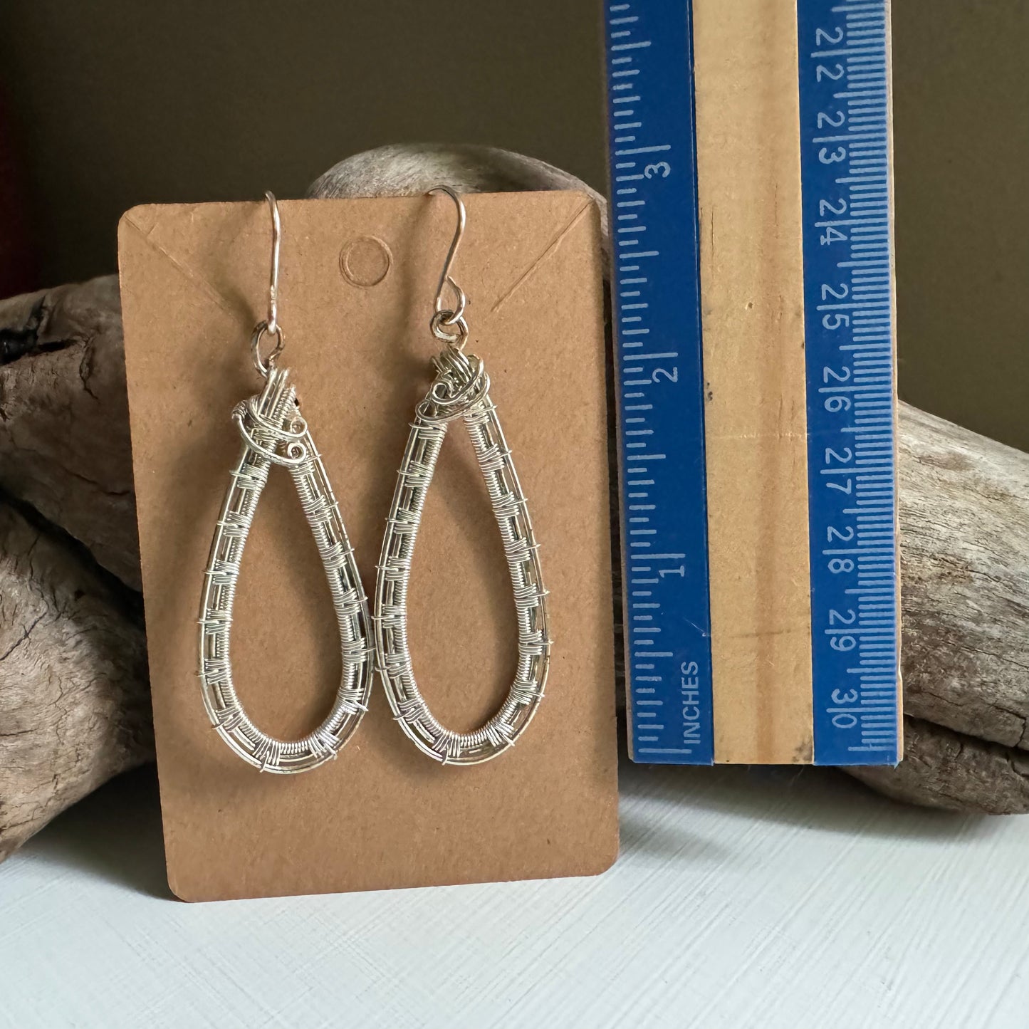 Teardrop Woven Earrings with Sterling Silver Wire - R.Kaelber Art