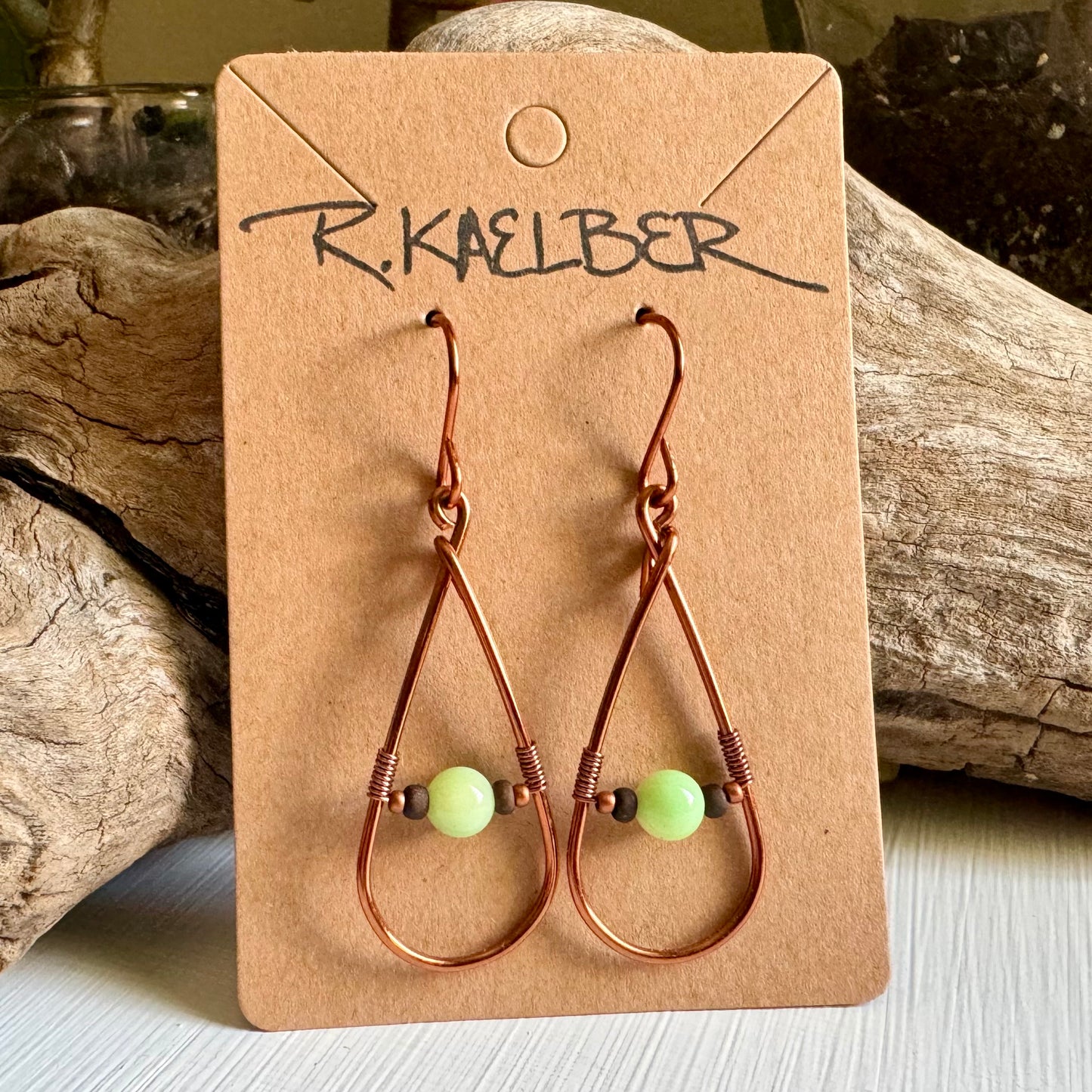 Green Opal and Copper Teardrop Earrings