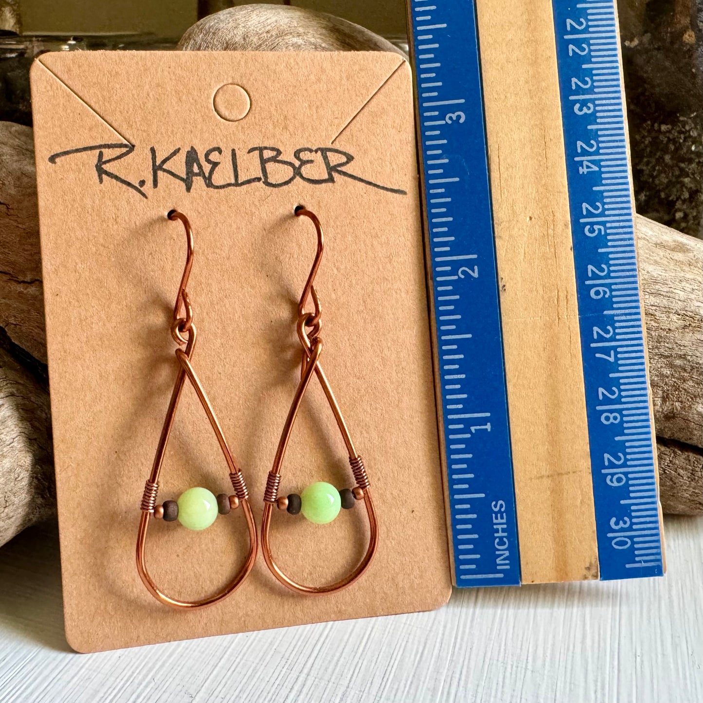 Green Opal and Copper Teardrop Earrings