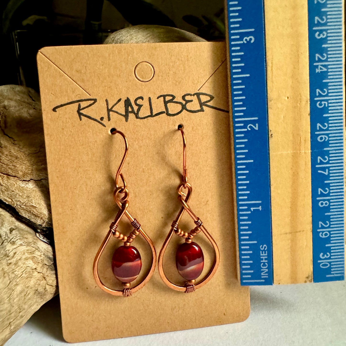 Red Tiger’s Eye and Copper Teardrop Earrings - R.Kaelber Art